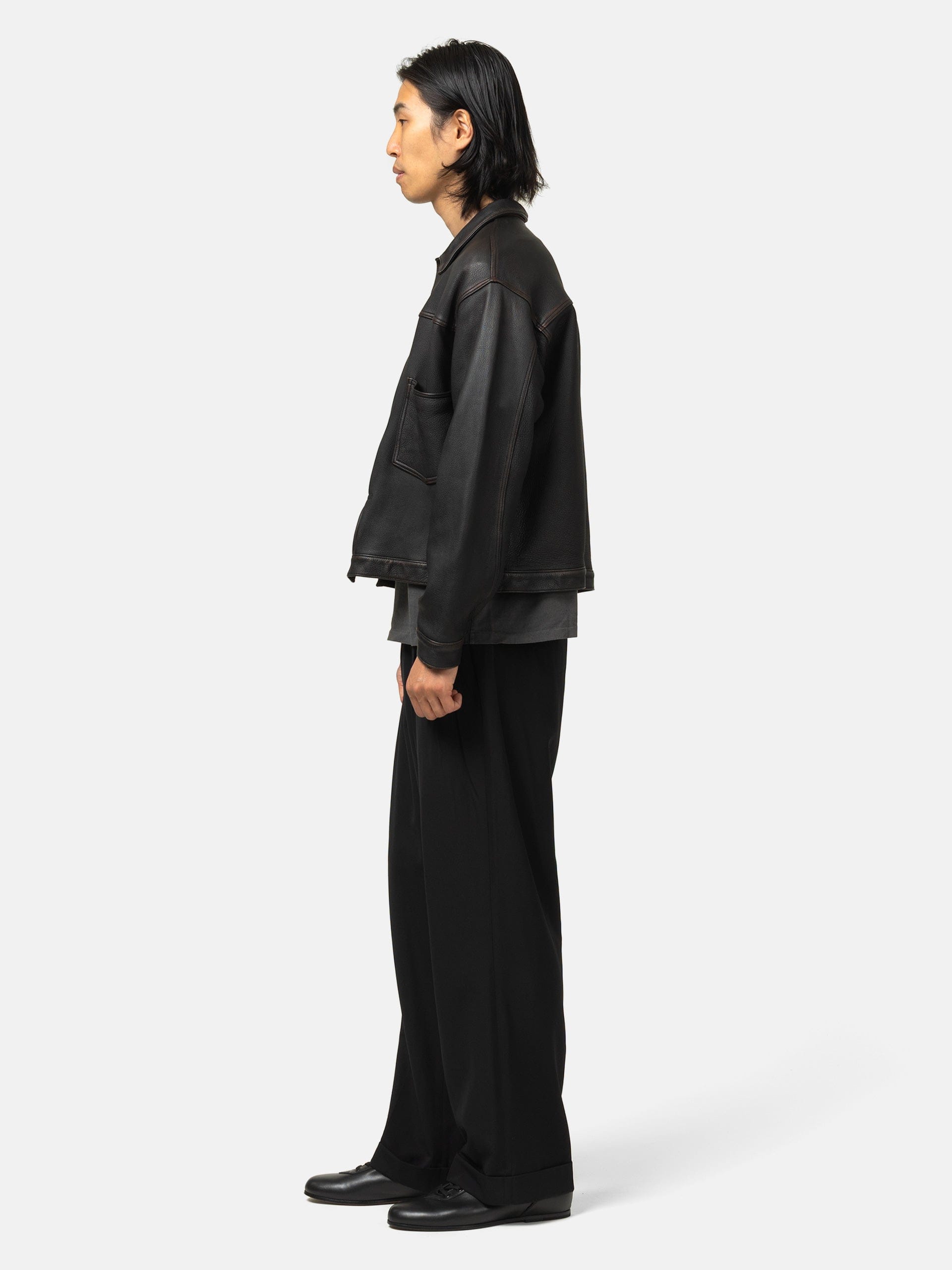 A.PRESSE Wool Rayon Wide Trousers Black