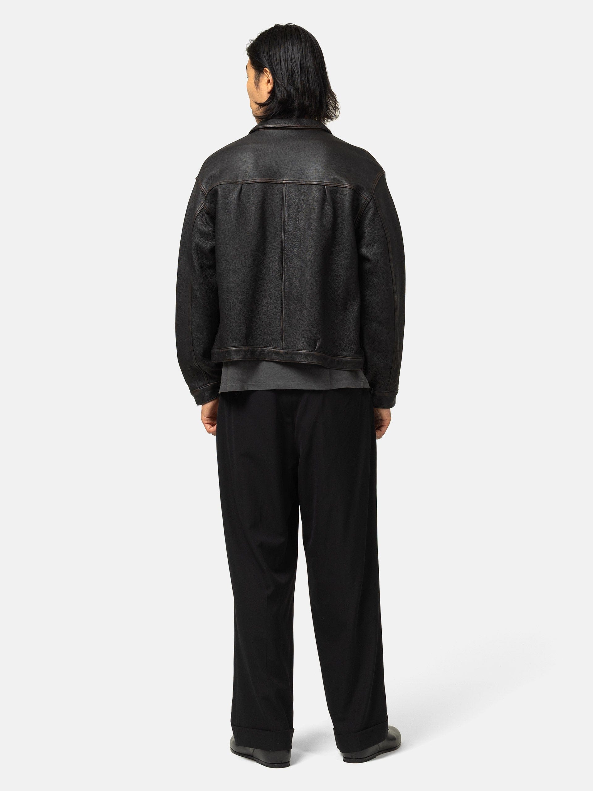 A.PRESSE Wool Rayon Wide Trousers Black