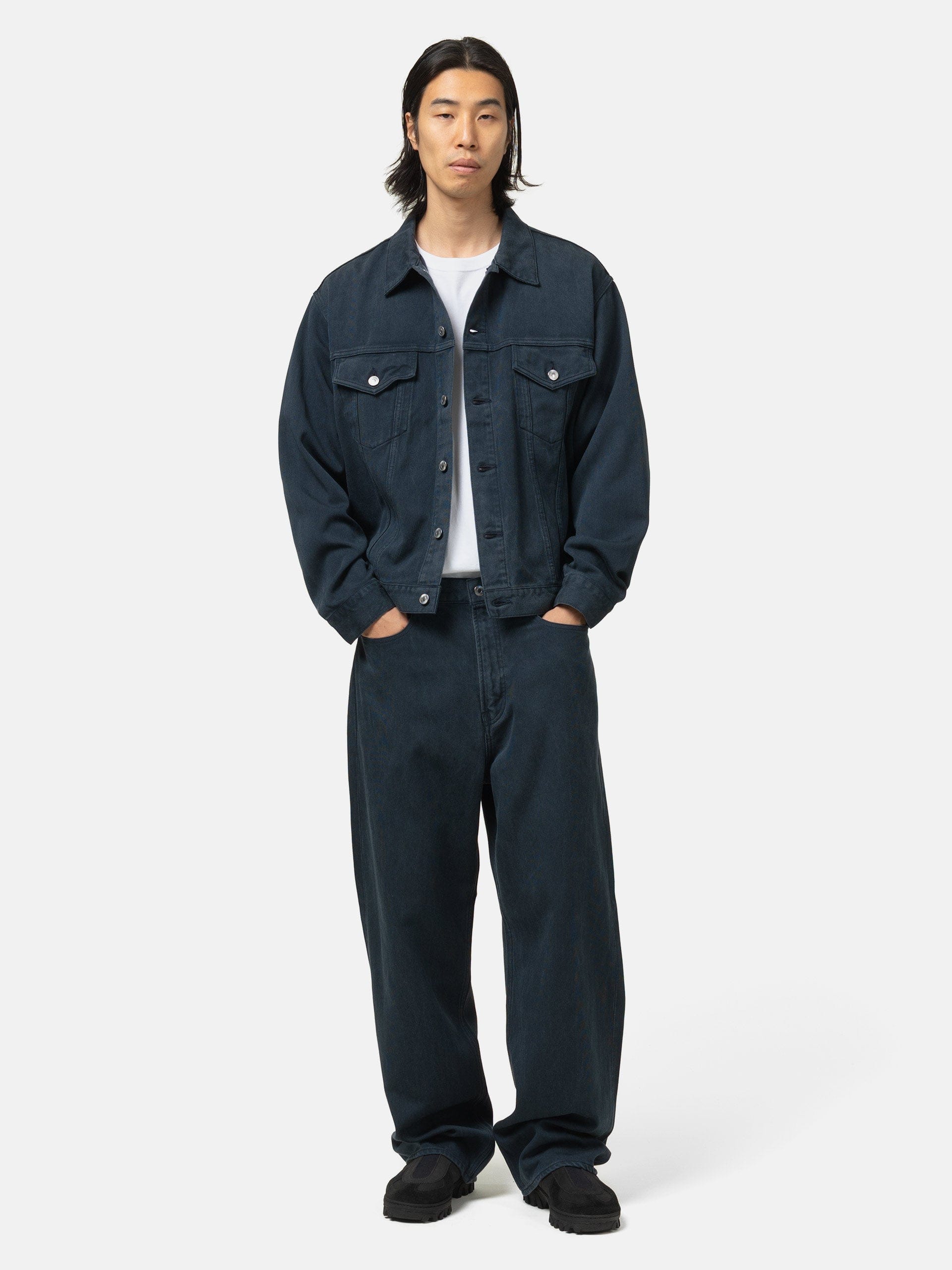 A.PRESSE Washed Silk Cotton Pique Pants Blue