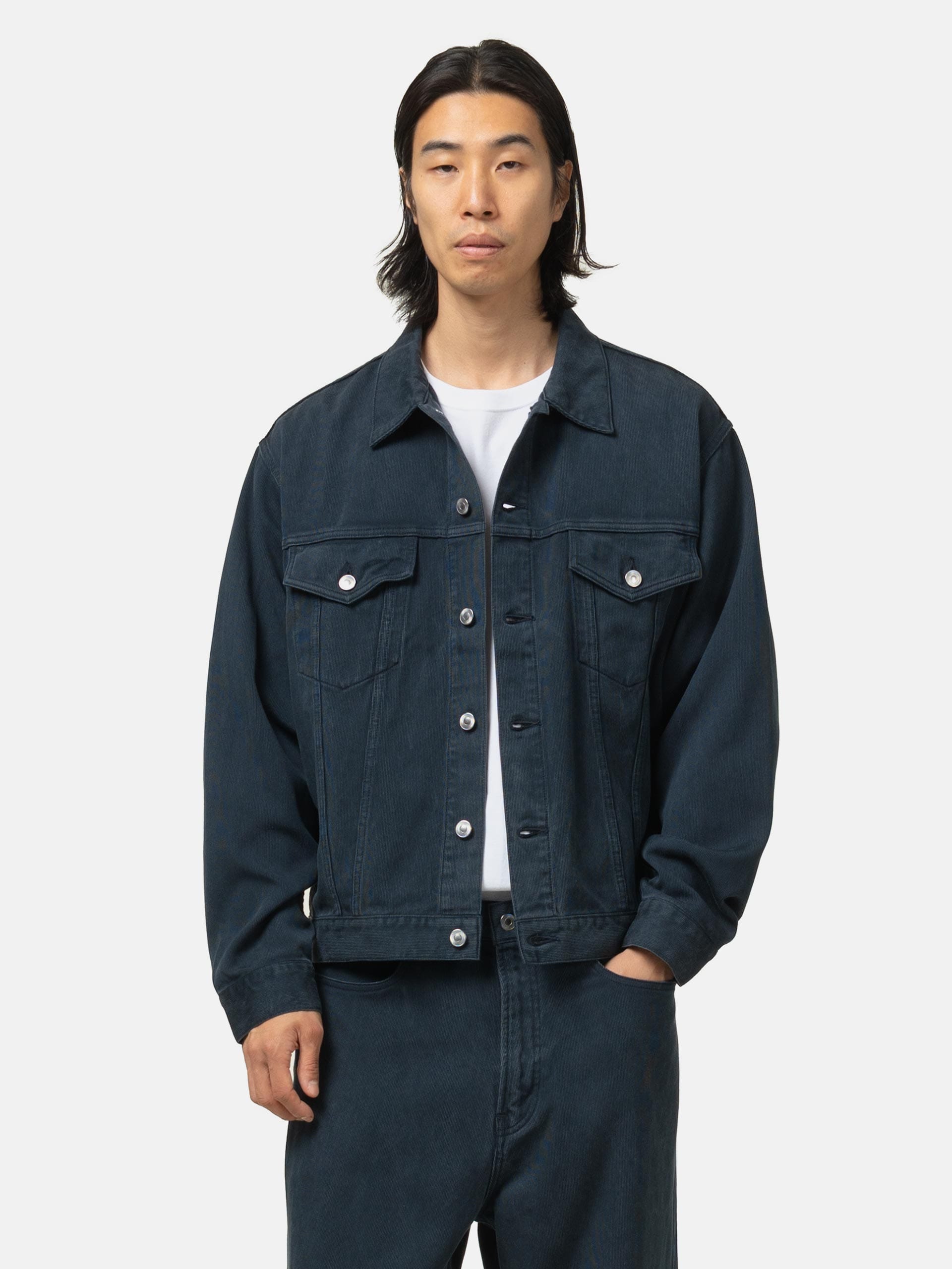A.PRESSE Washed Silk Cotton Pique 3rd Type Jacket Blue