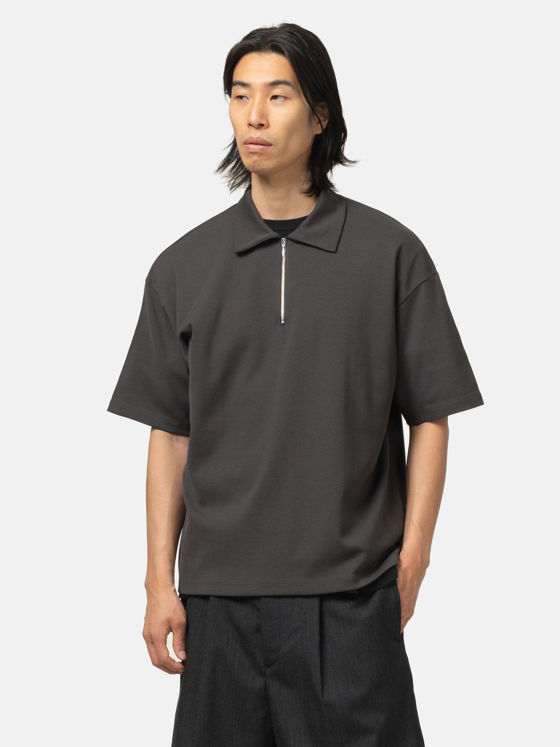Batoner Milano Rib Half Zip T-Shirt Charcoal