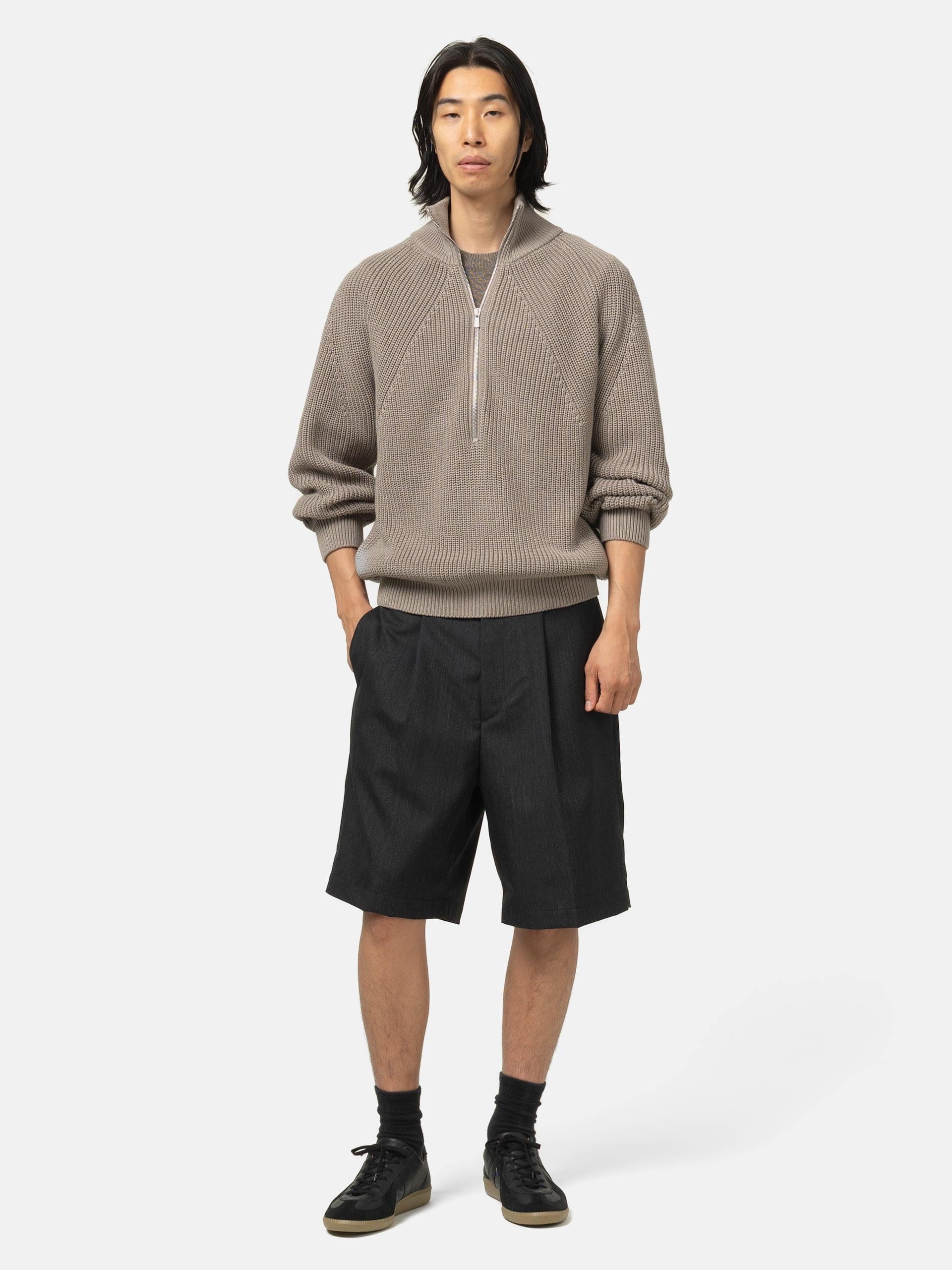 Batoner Summer Wool One Tuck Shorts Charcoal