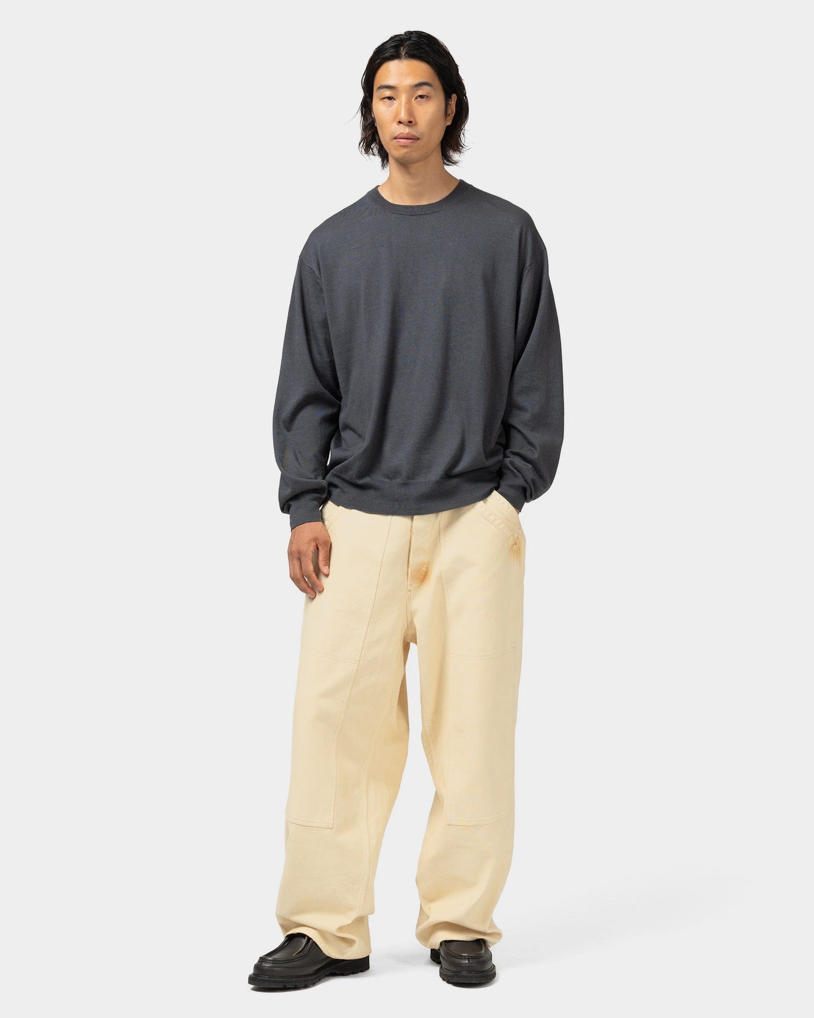 A.PRESSE Wool Cotton High Gauge Crew Neck Sweater Gray