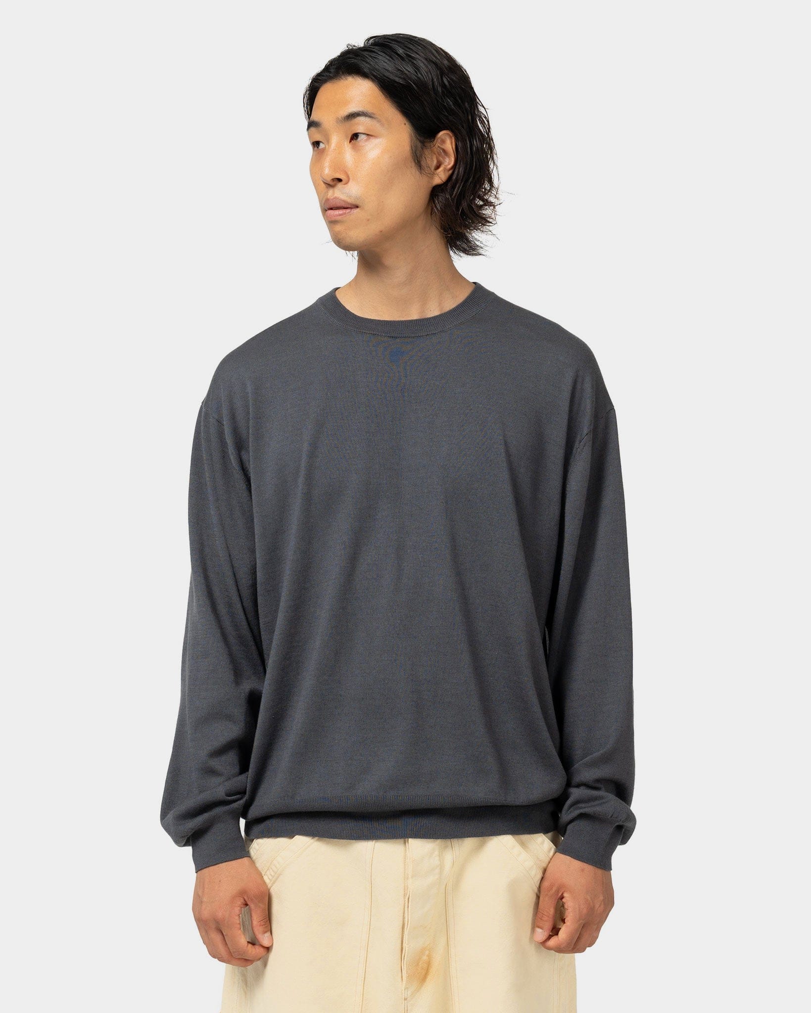 A.PRESSE Wool Cotton High Gauge Crew Neck Sweater Gray