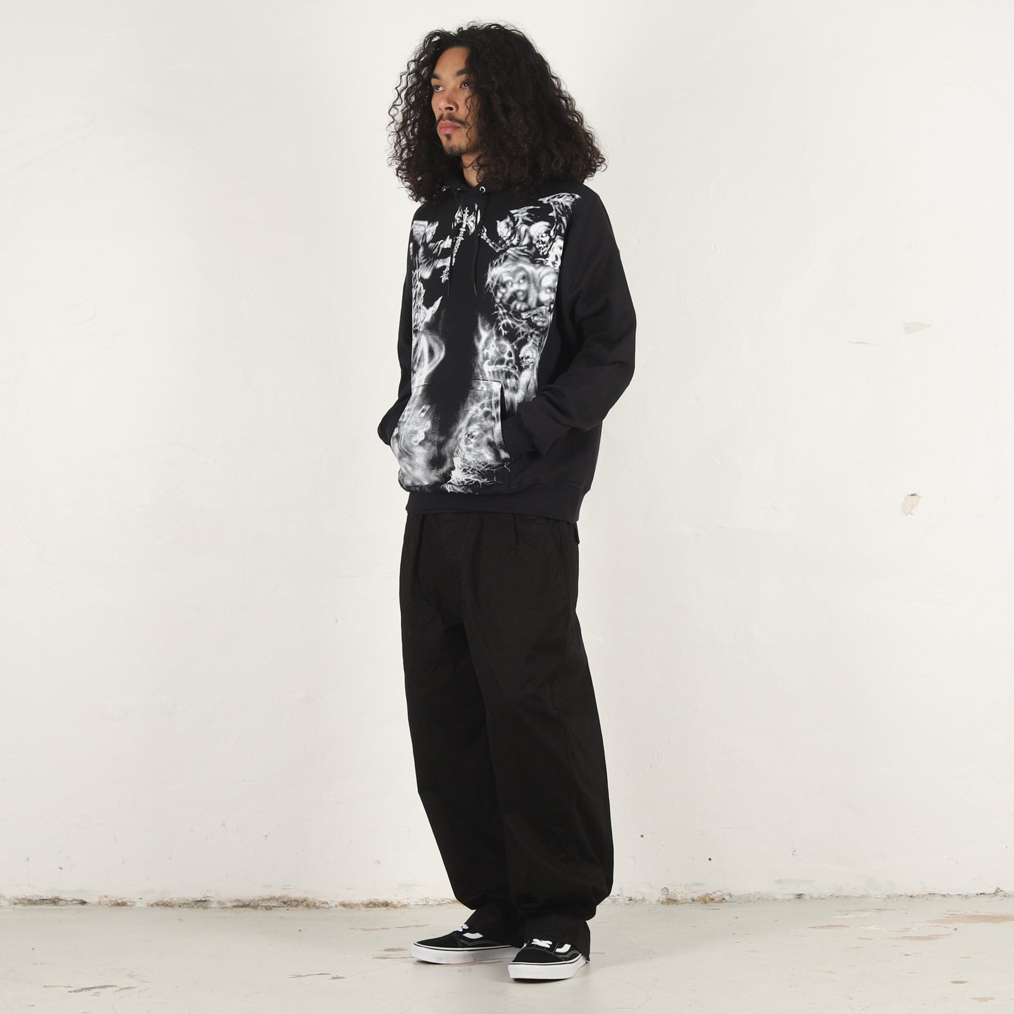Letter Airbrush Hoodie - Black