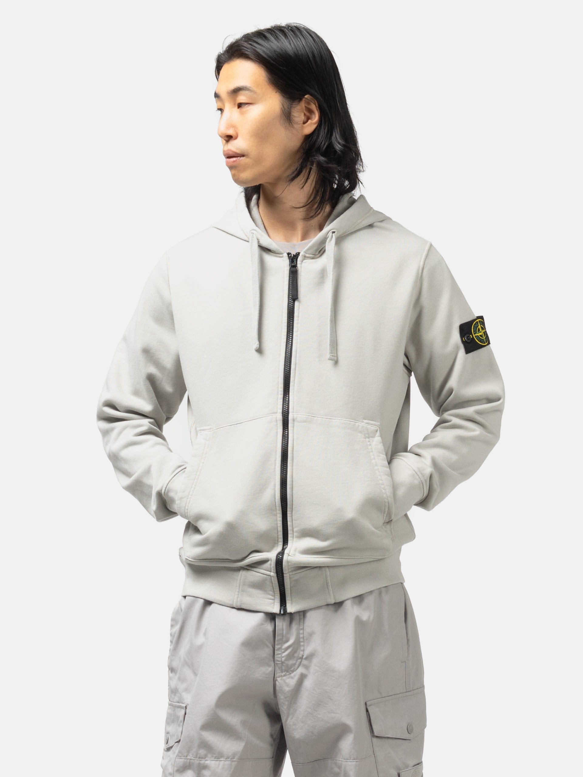 Stone Island Organic Cotton Hooded Sweatshirt Pearl Grey