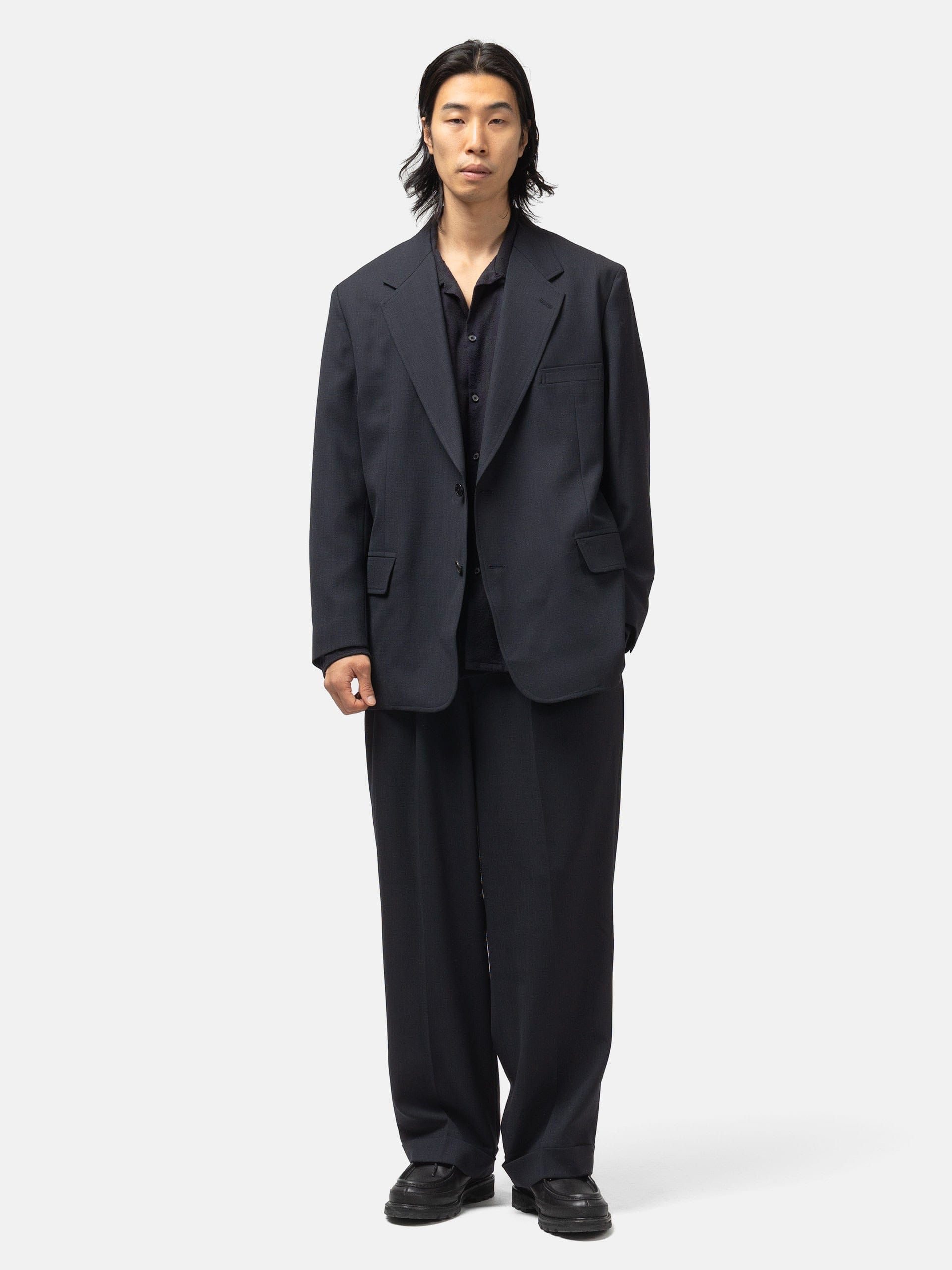A.PRESSE Slub Wool Tapered Trousers Navy