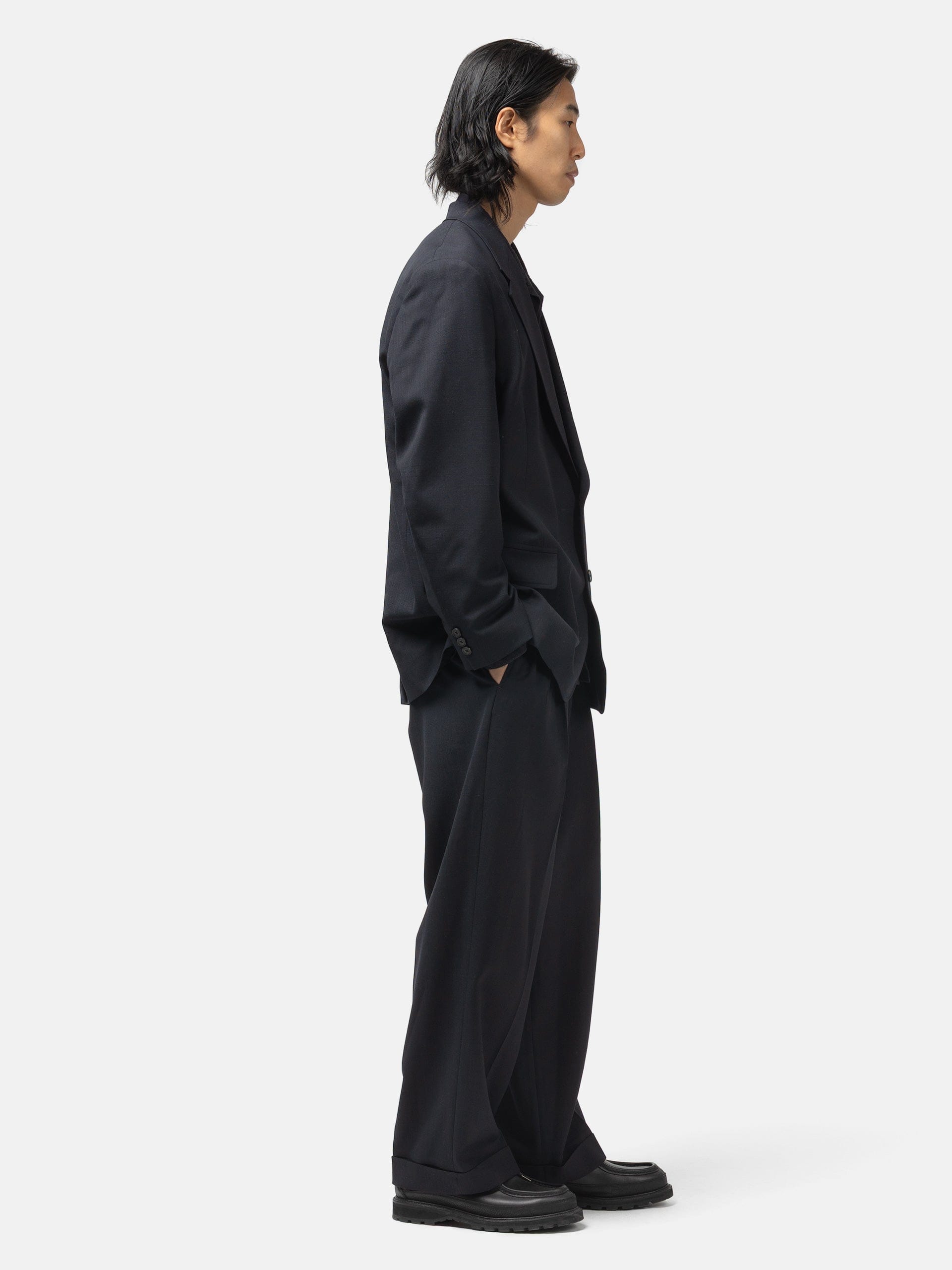 A.PRESSE Slub Wool Tapered Trousers Navy