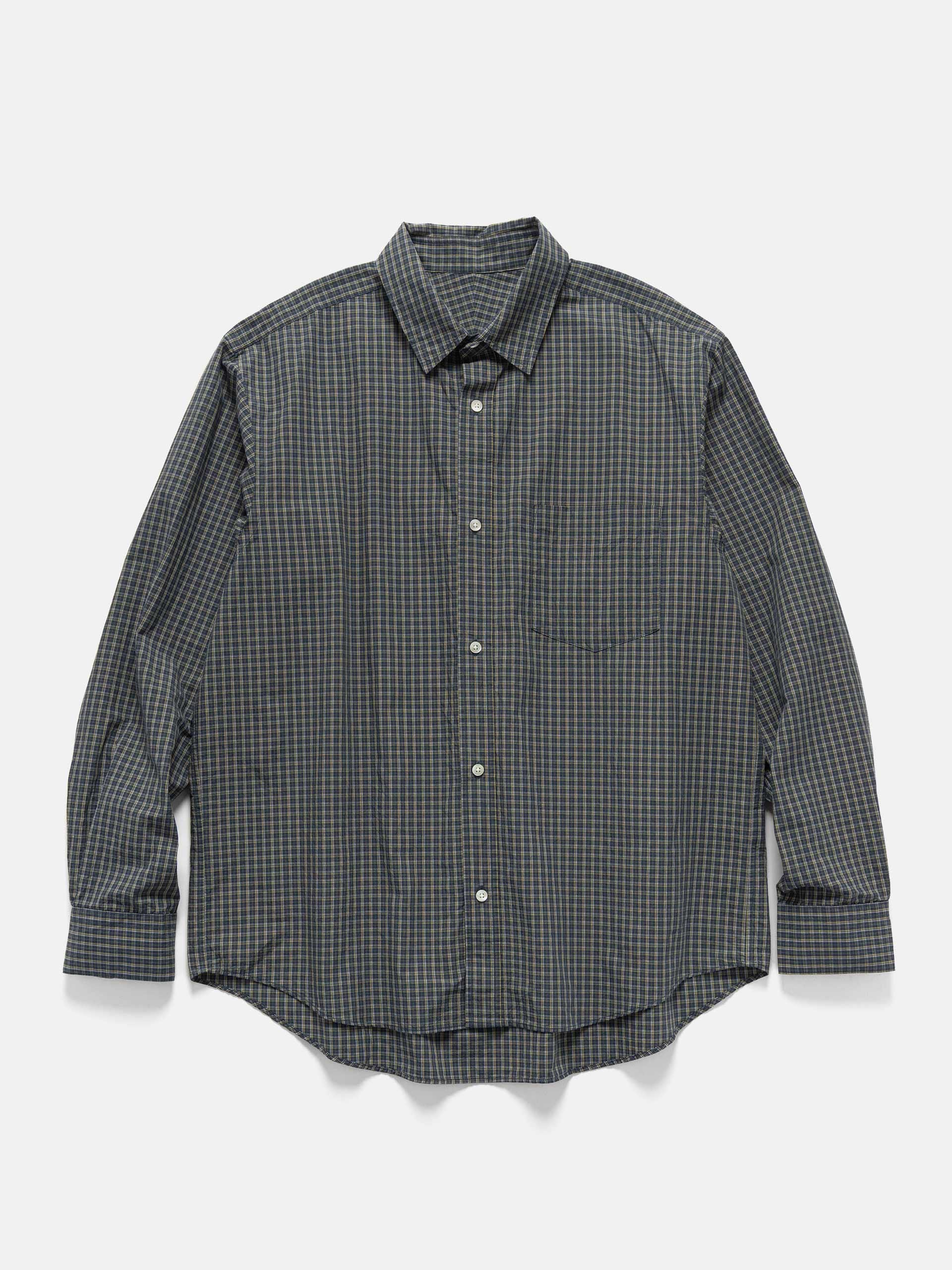 URU Regular Collar L/S Shirts Navy Plaid