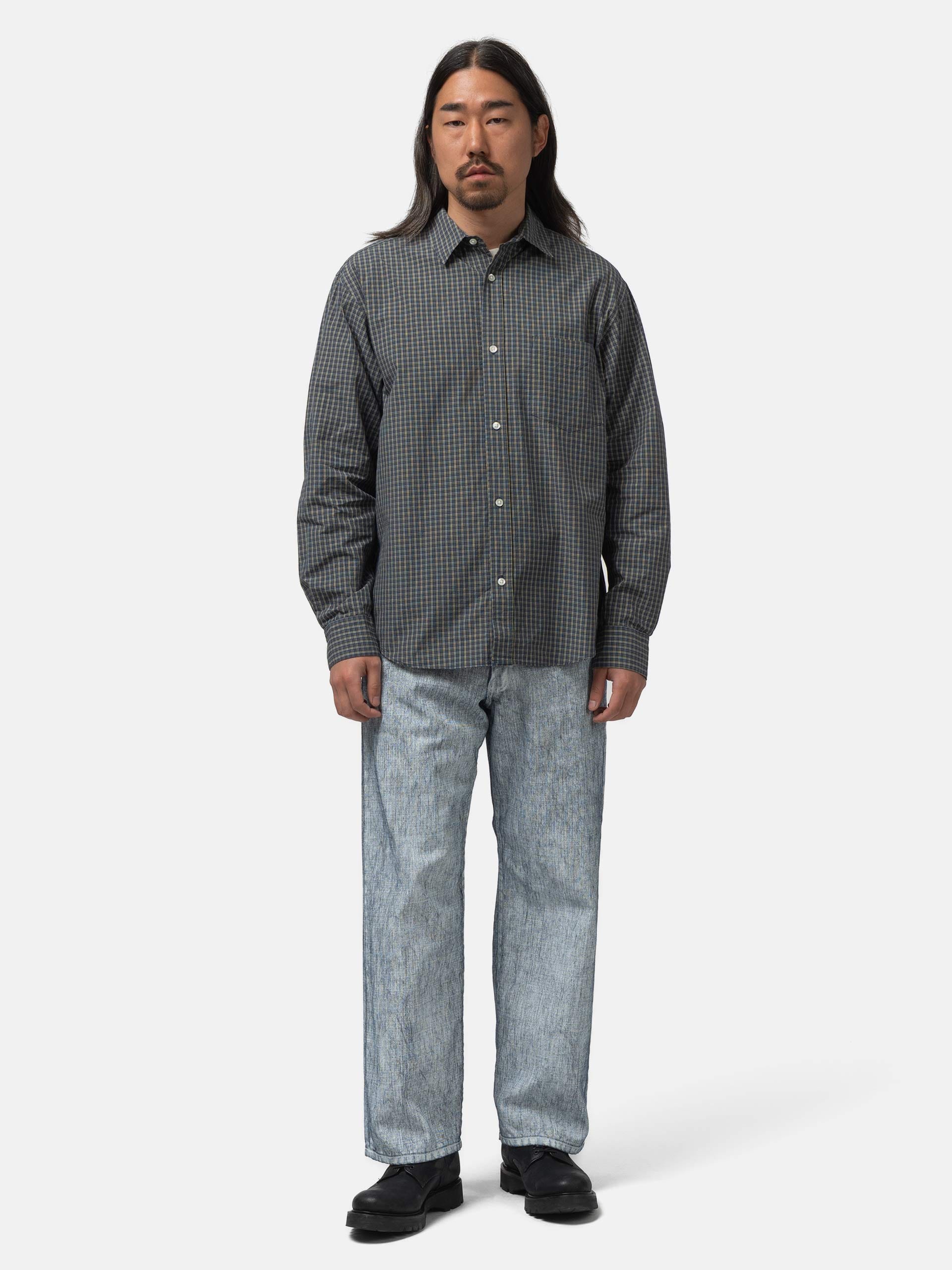 URU Regular Collar L/S Shirts Navy Plaid