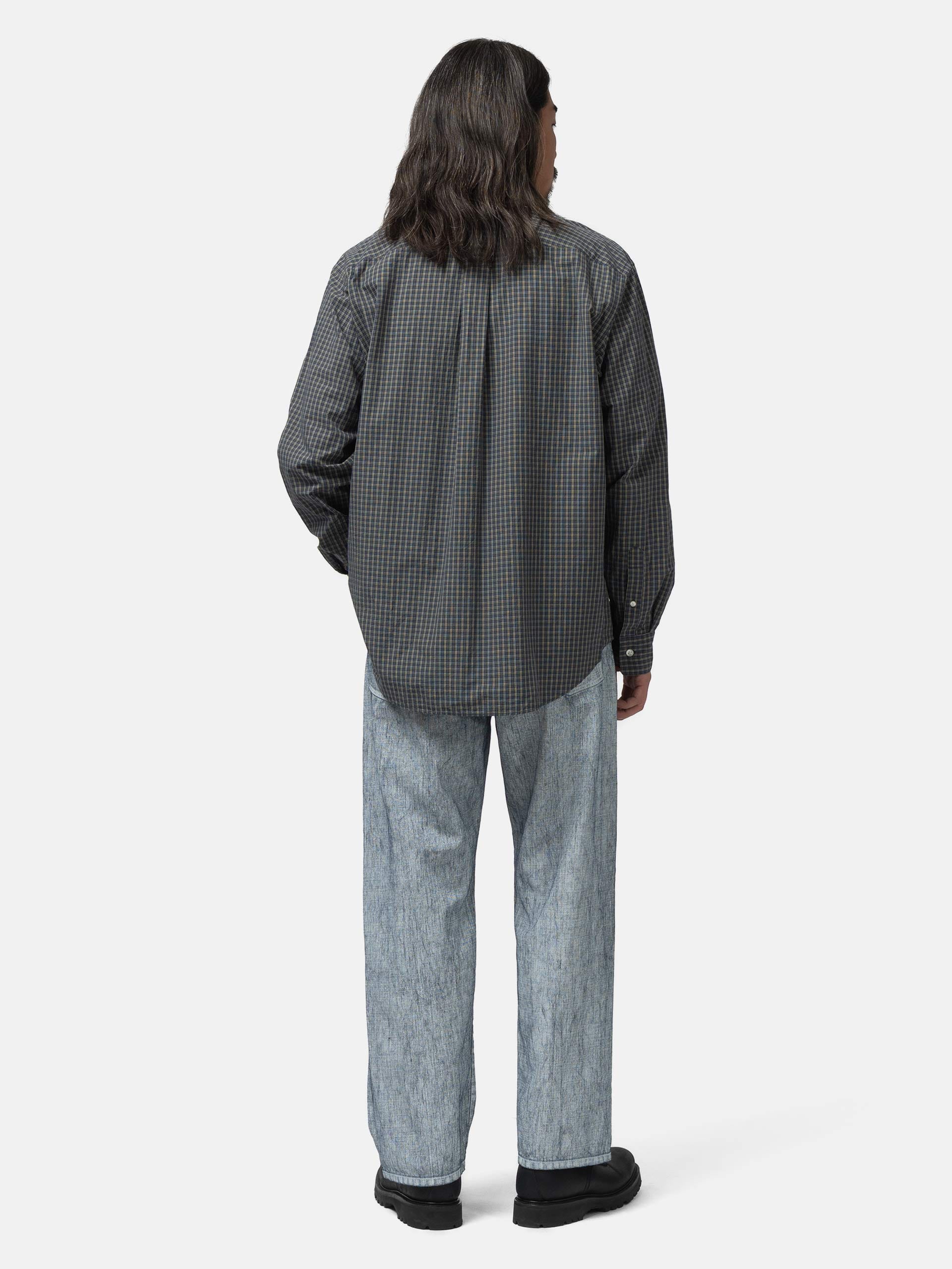 URU Regular Collar L/S Shirts Navy Plaid