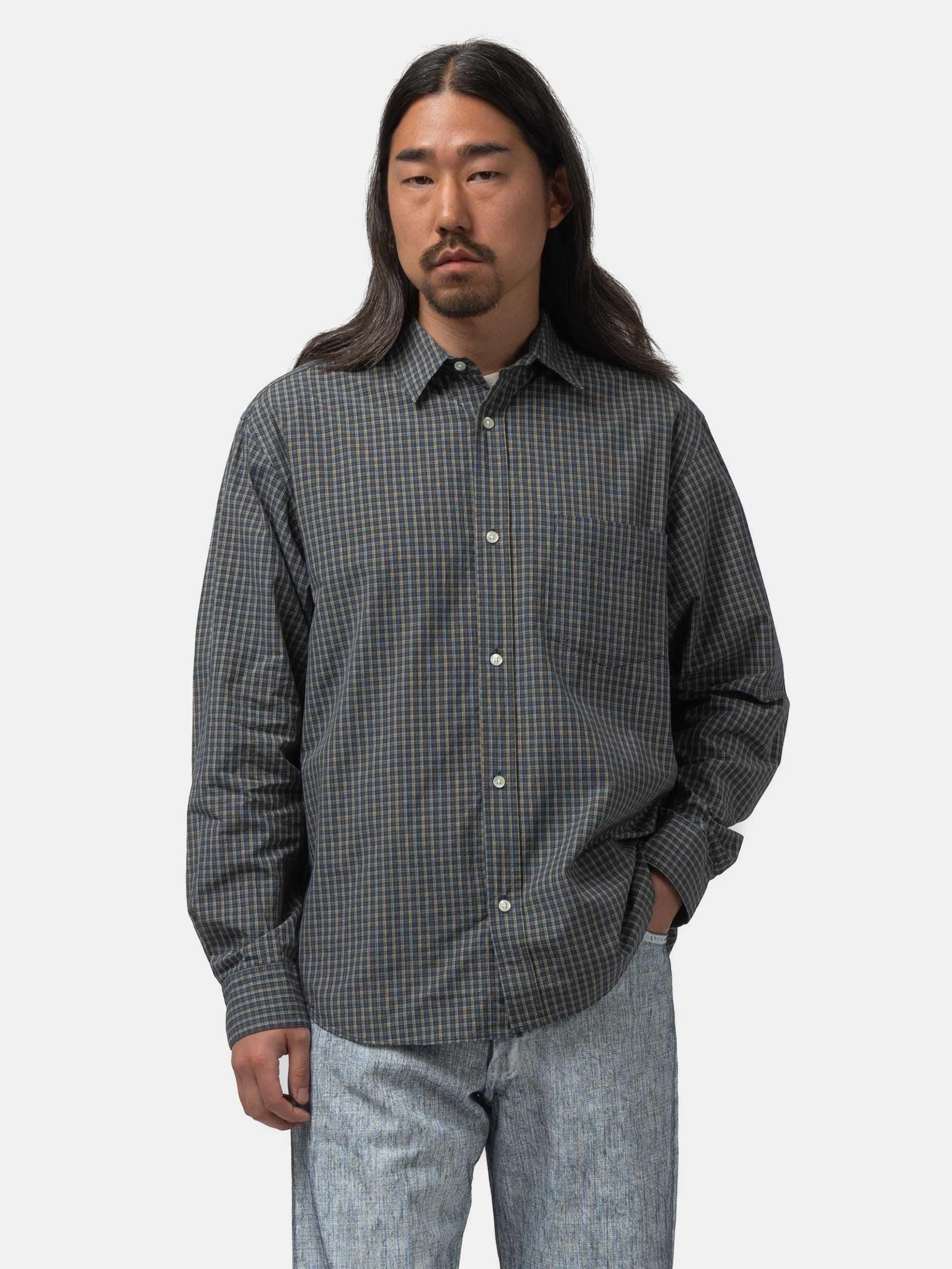 URU Regular Collar L/S Shirts Navy Plaid