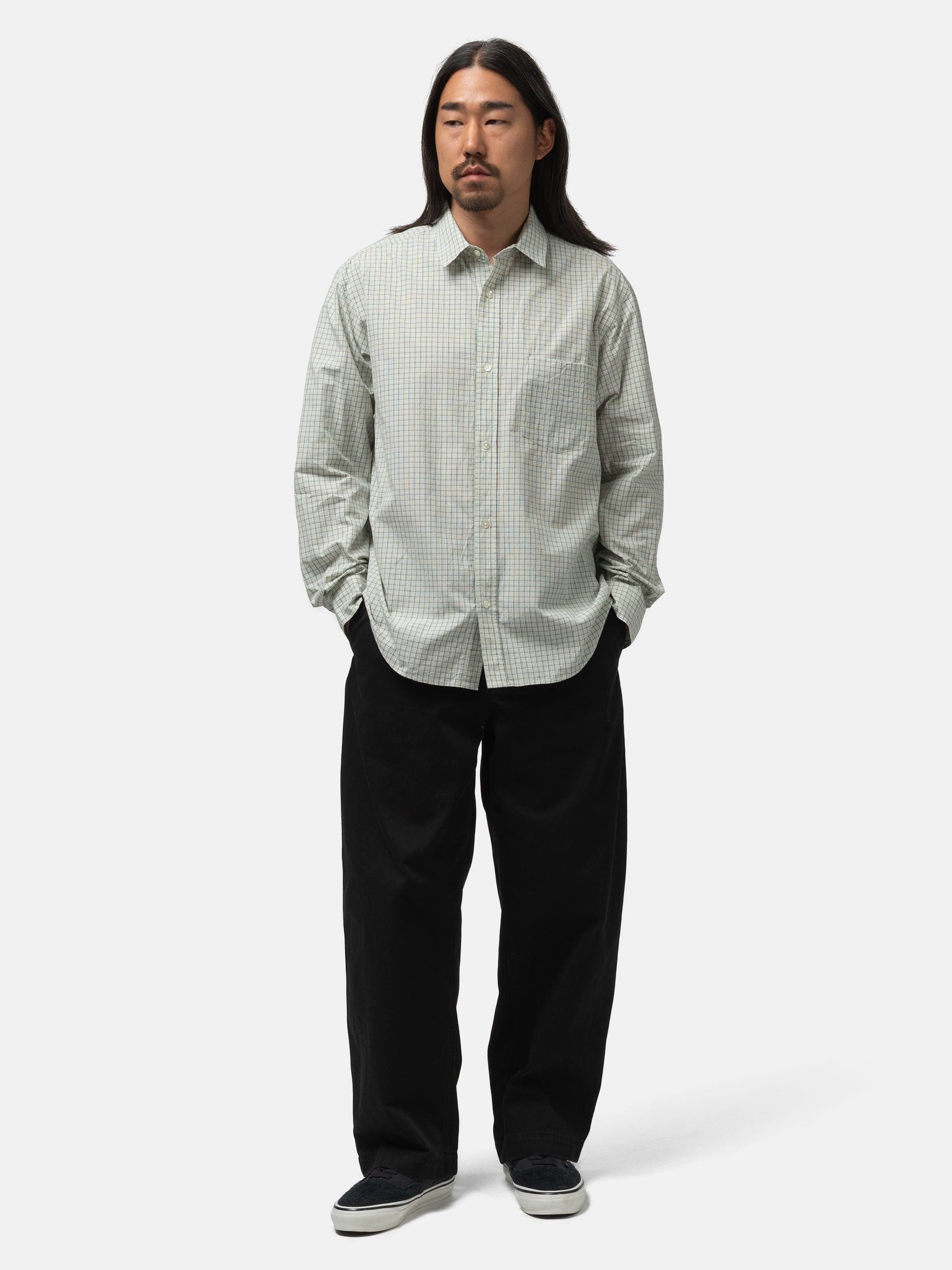 URU Regular Collar L/S Shirts Natural Plaid