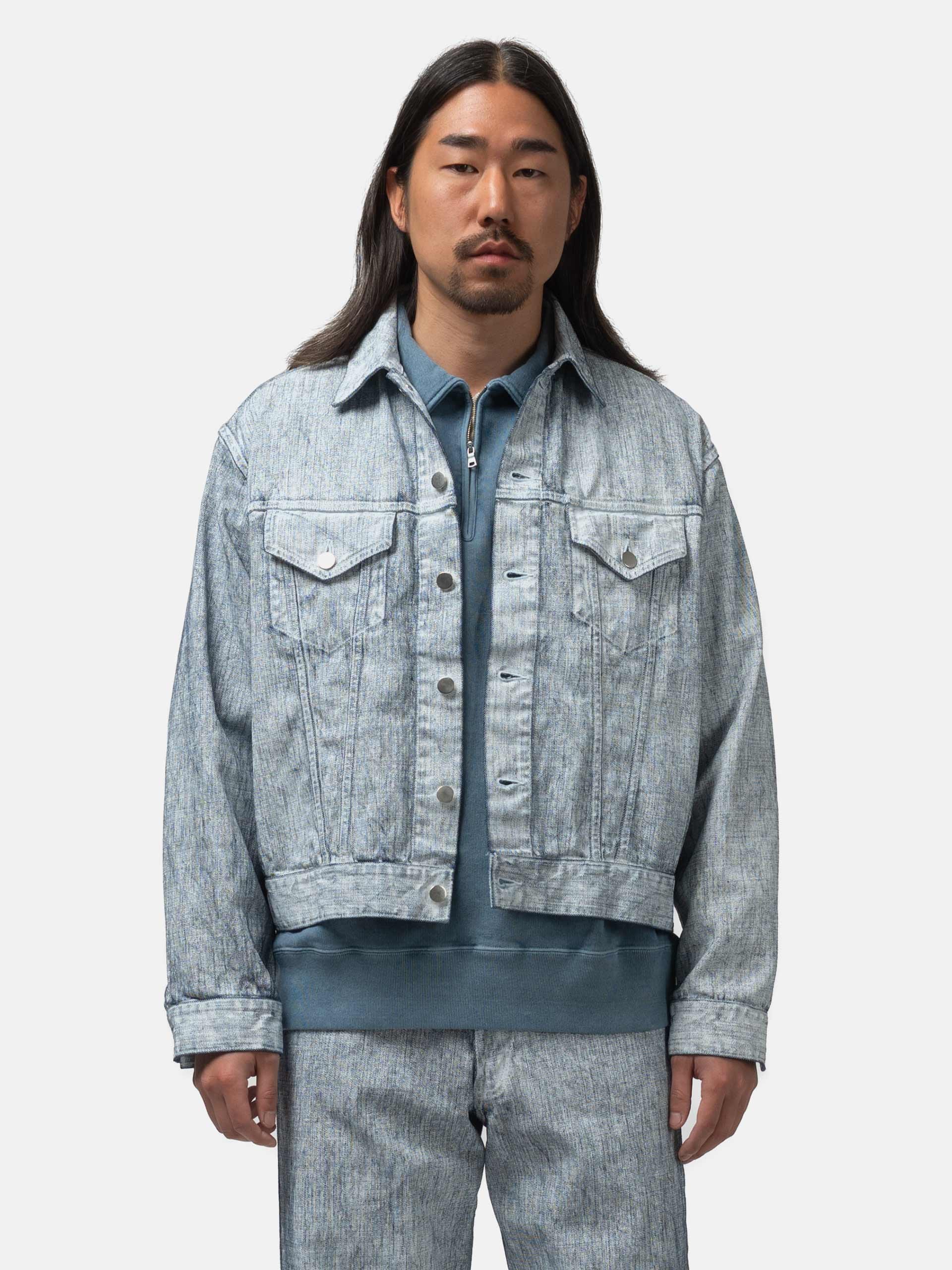 URU Cotton Denim Print Trucker Jacket White
