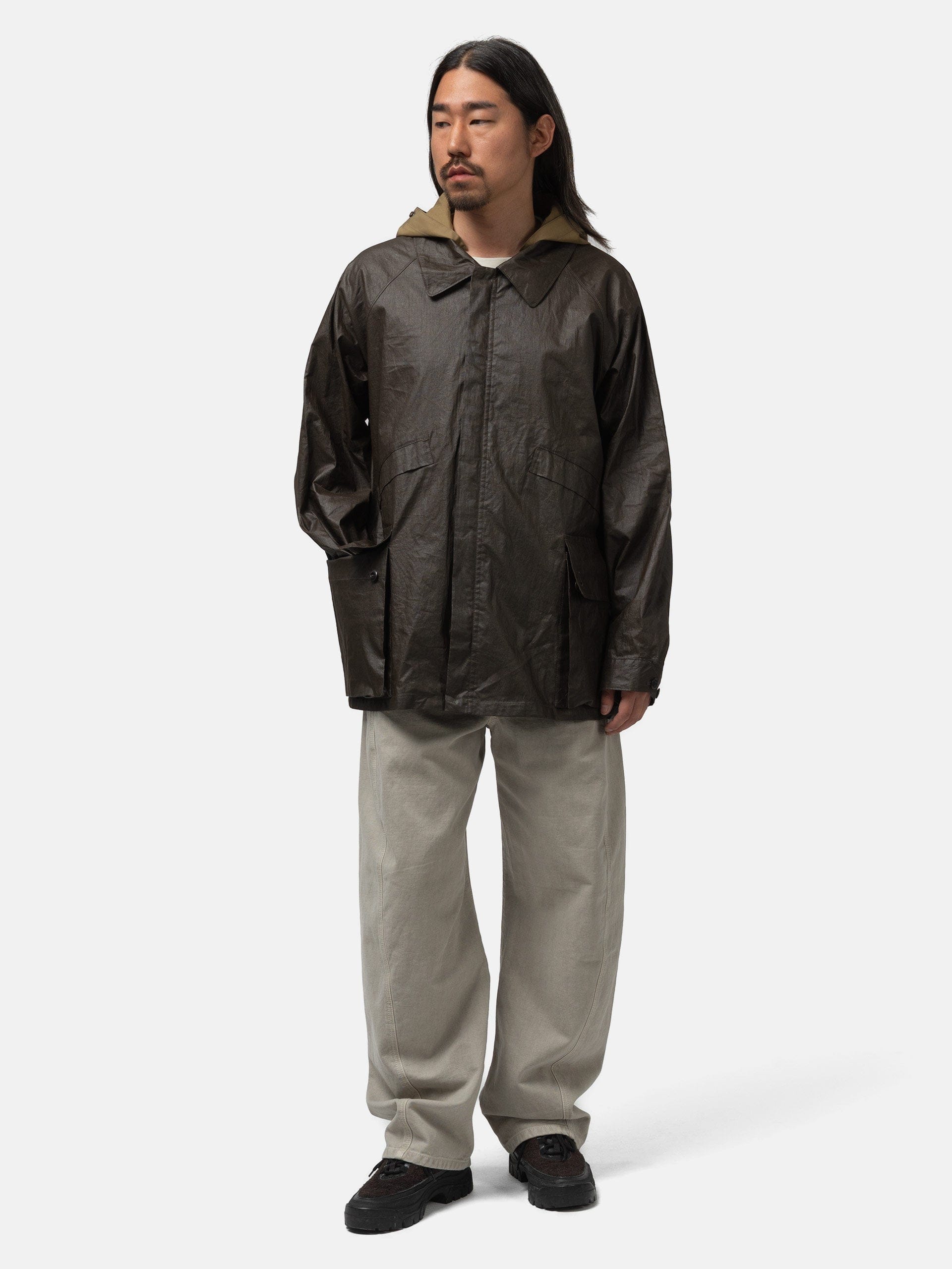 LEMAIRE Rain Jacket With Detachable Hood Bronze Green