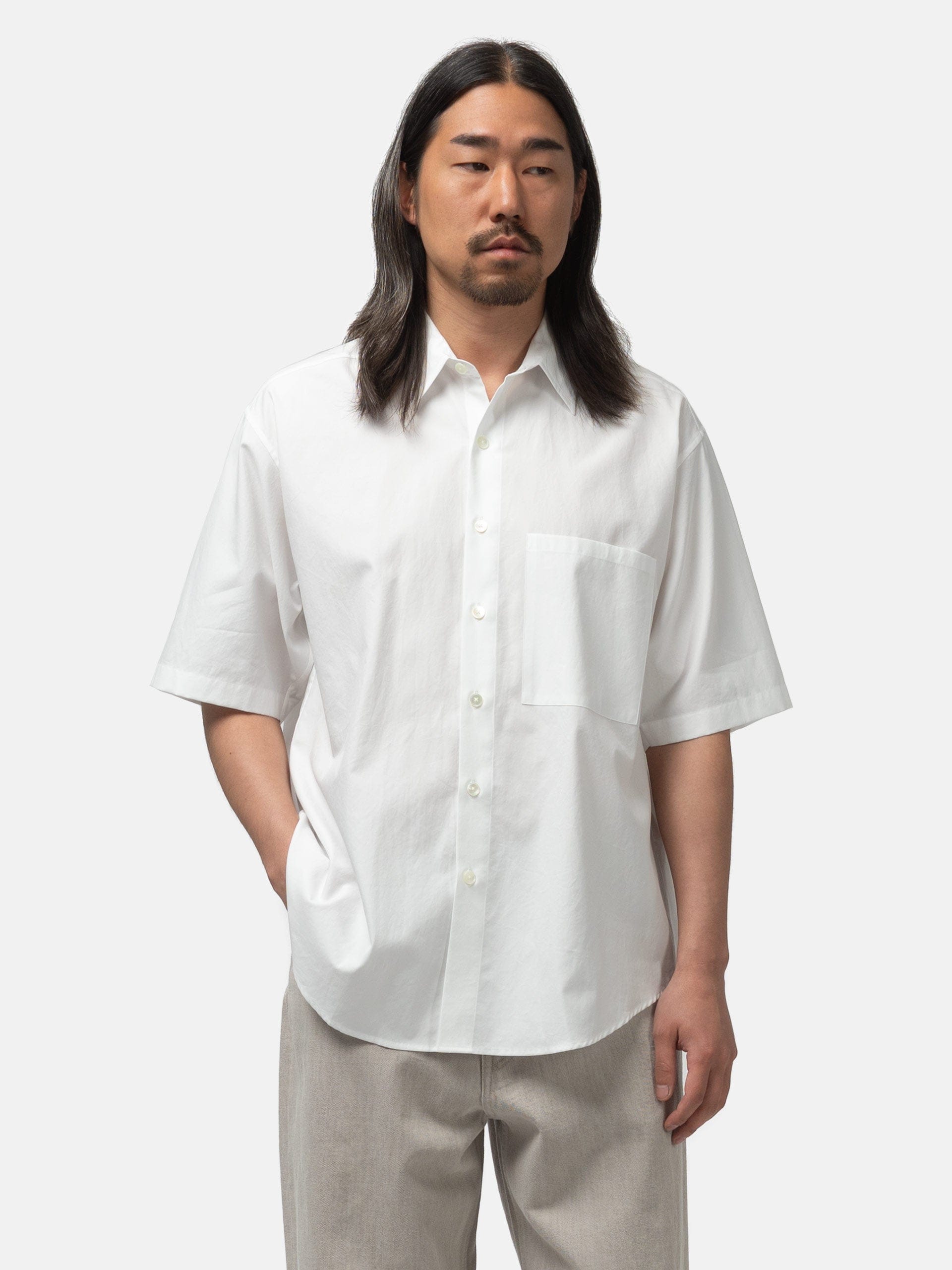 Auralee Washed Finx Twill Big Half Sleeved Shirt White