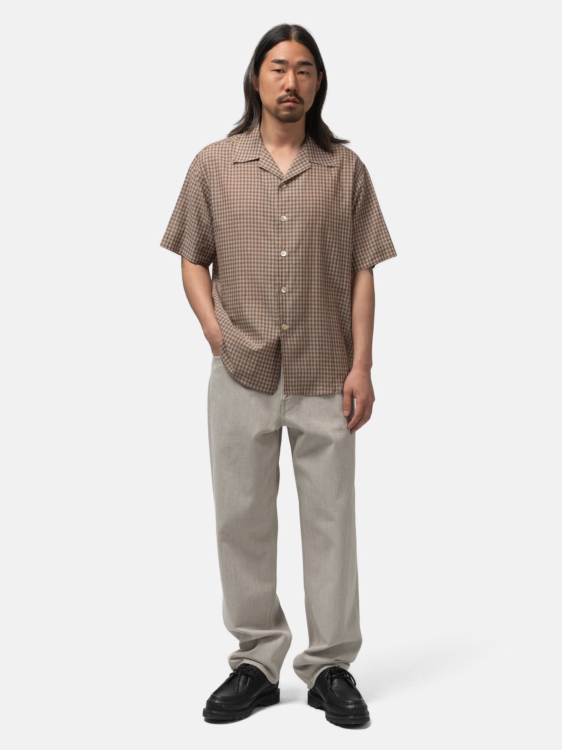 Auralee Airy Light Cotton Check Half Sleeved Shirt
