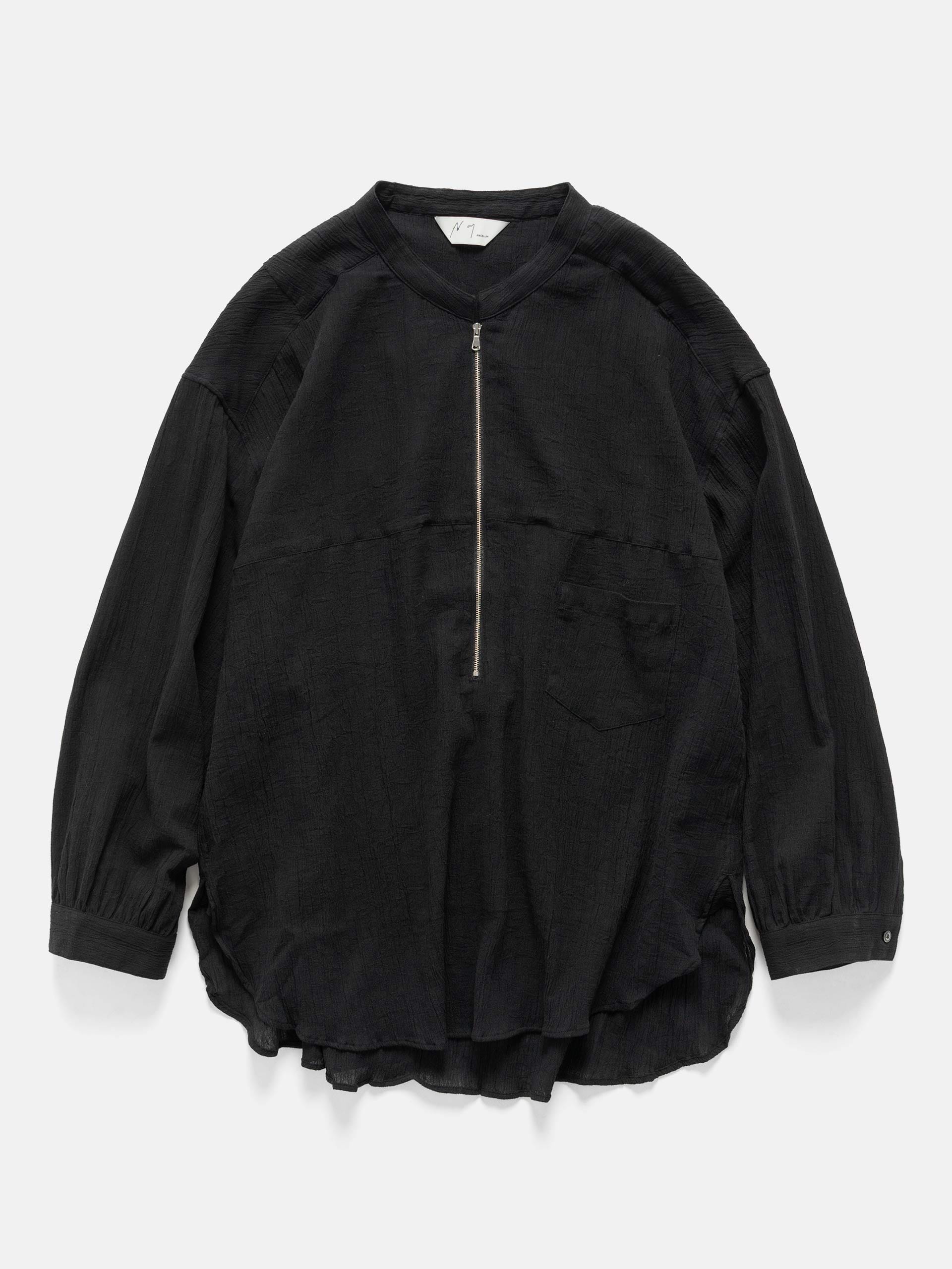 ANCELLM Striped Crepe Half Zip Shirt Black