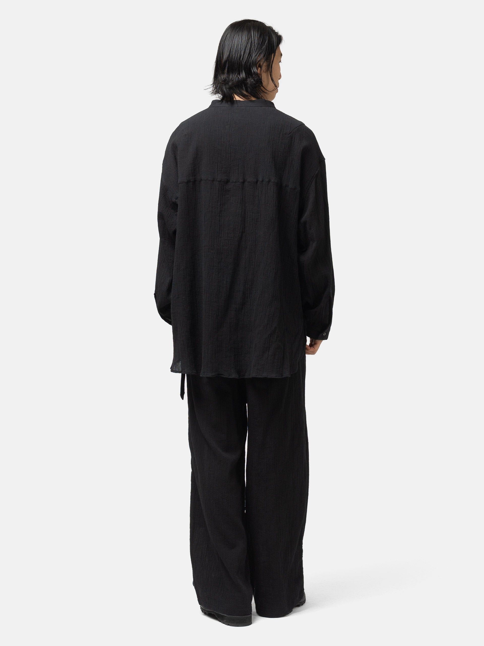 ANCELLM Striped Crepe Half Zip Shirt Black