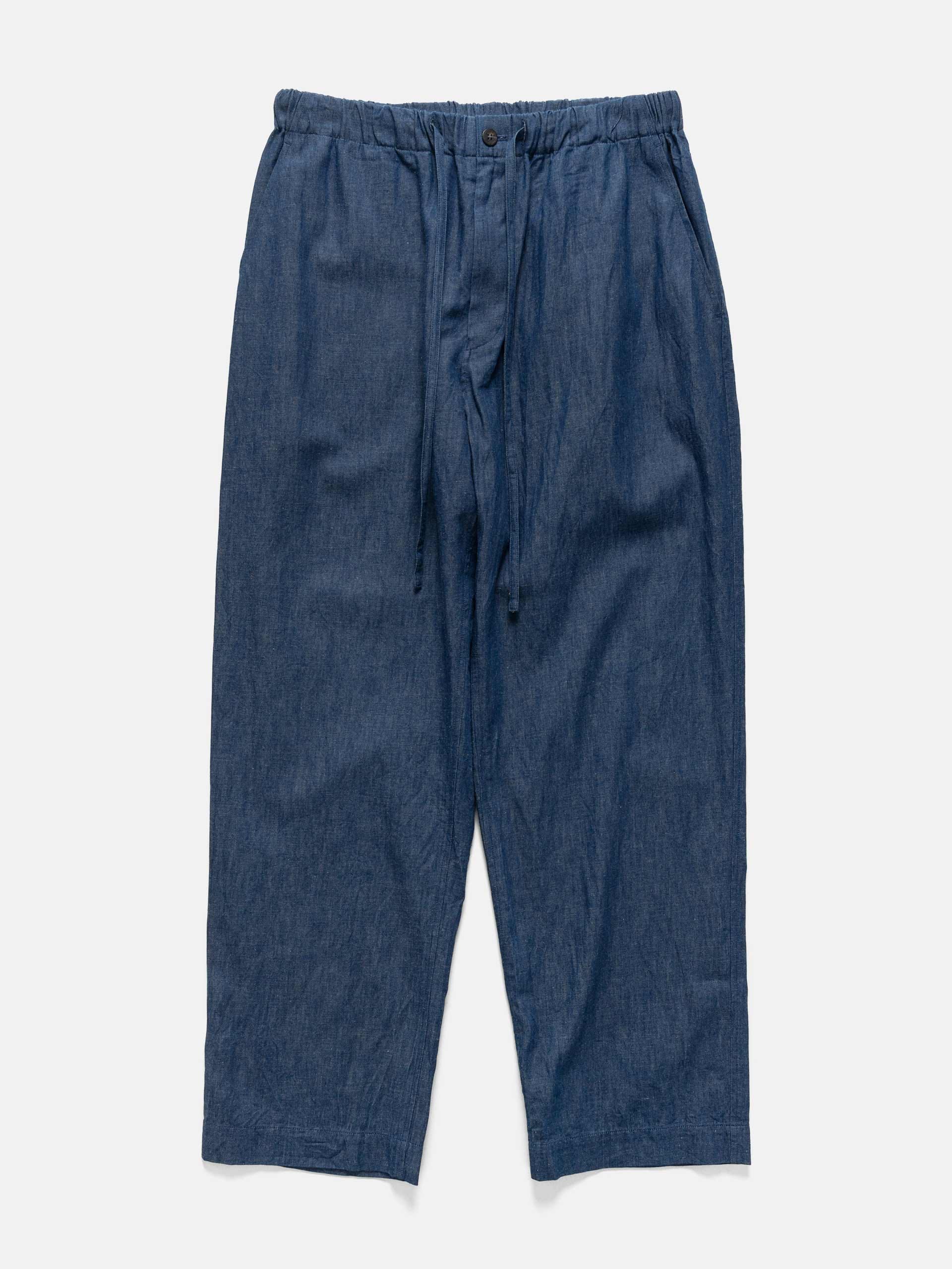 Cale Cotton-Linen-Ramie Denim Pant Blue
