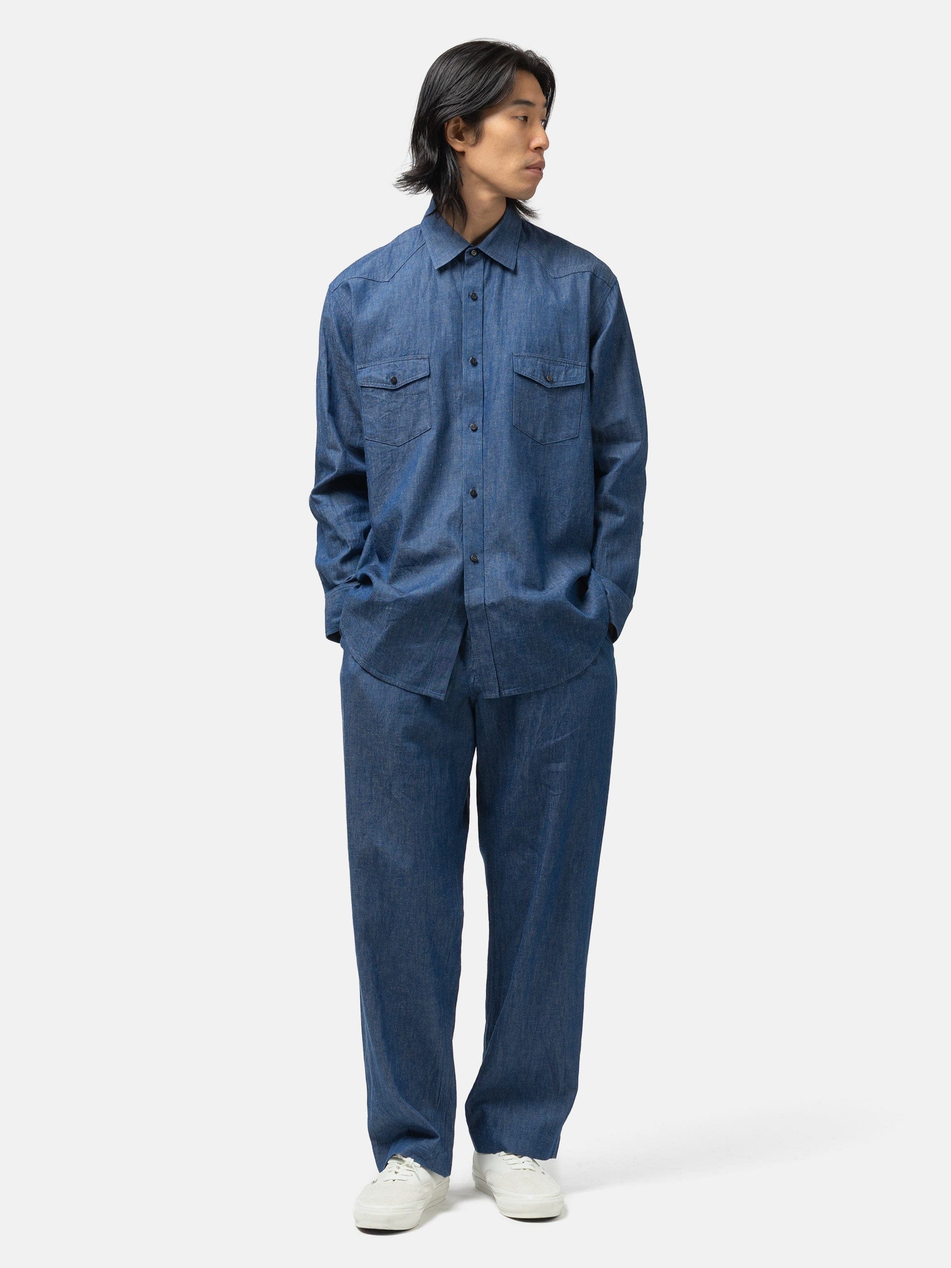 Cale Cotton-Linen-Ramie Denim Pant Blue