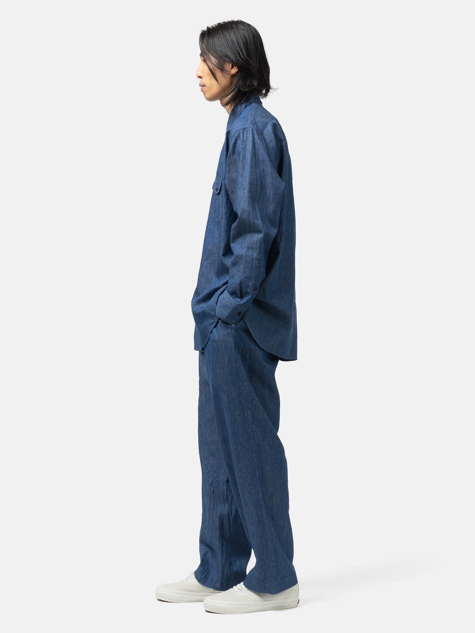 Cale Cotton-Linen-Ramie Denim Pant Blue