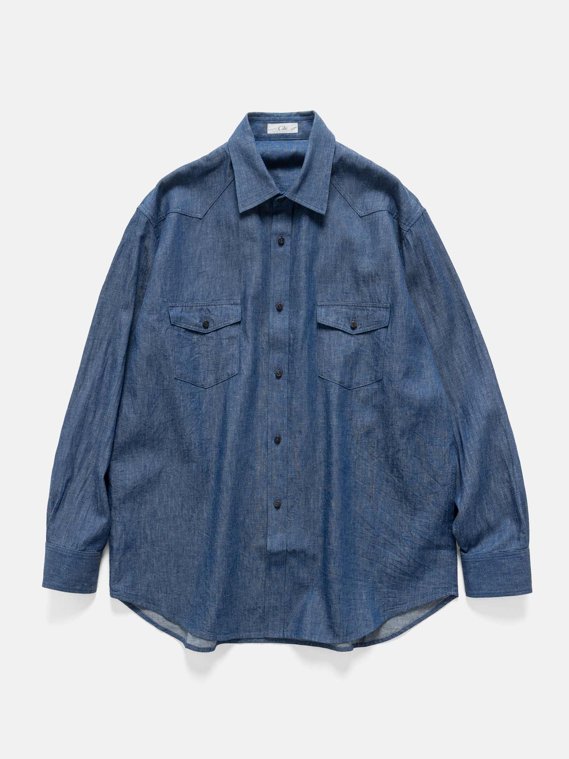 Cale Cotton-Linen-Ramie Denim Shirt Blue
