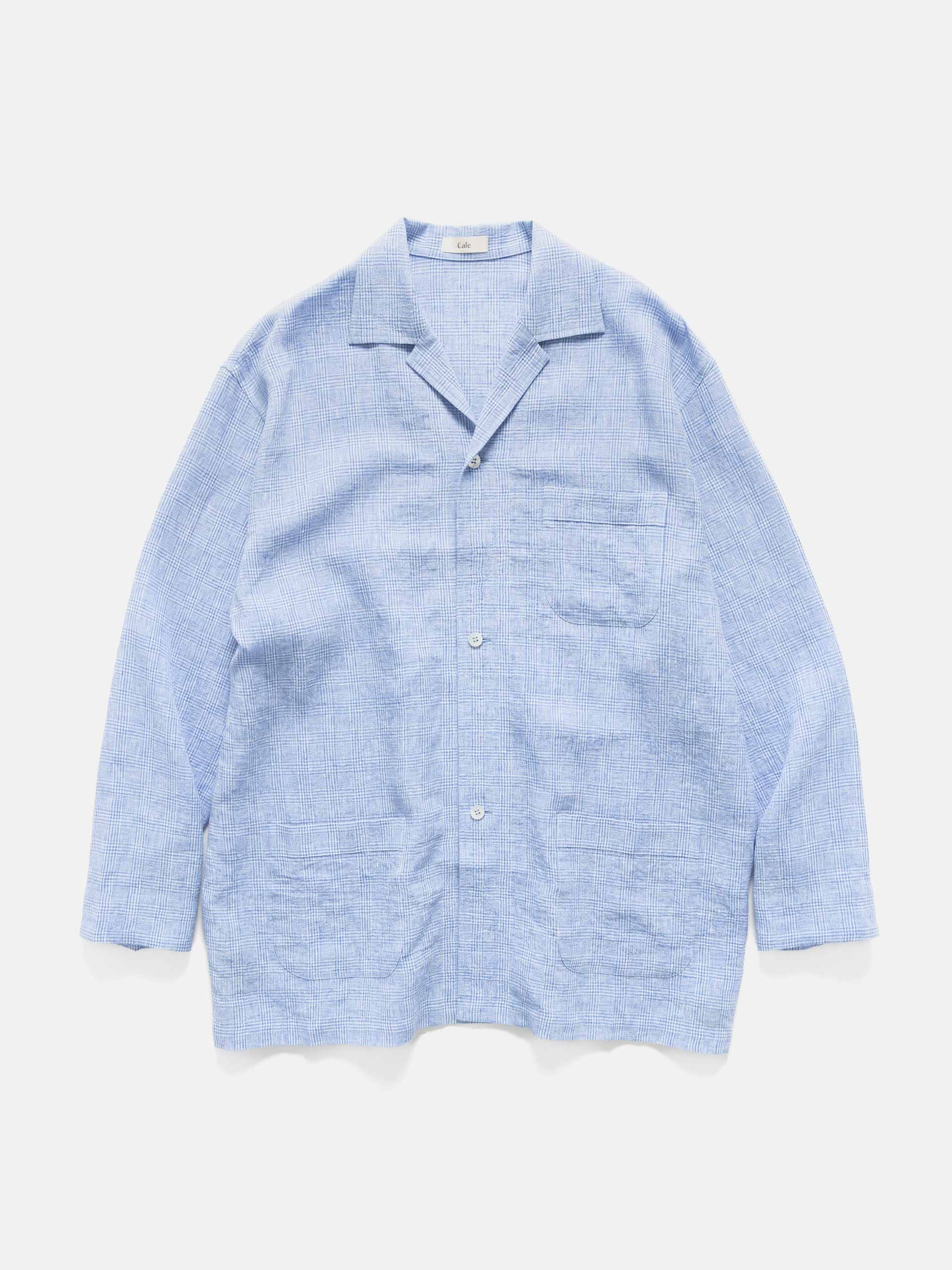 Cale Water Twisted Linen Glen Check LS Shirt White/Blue