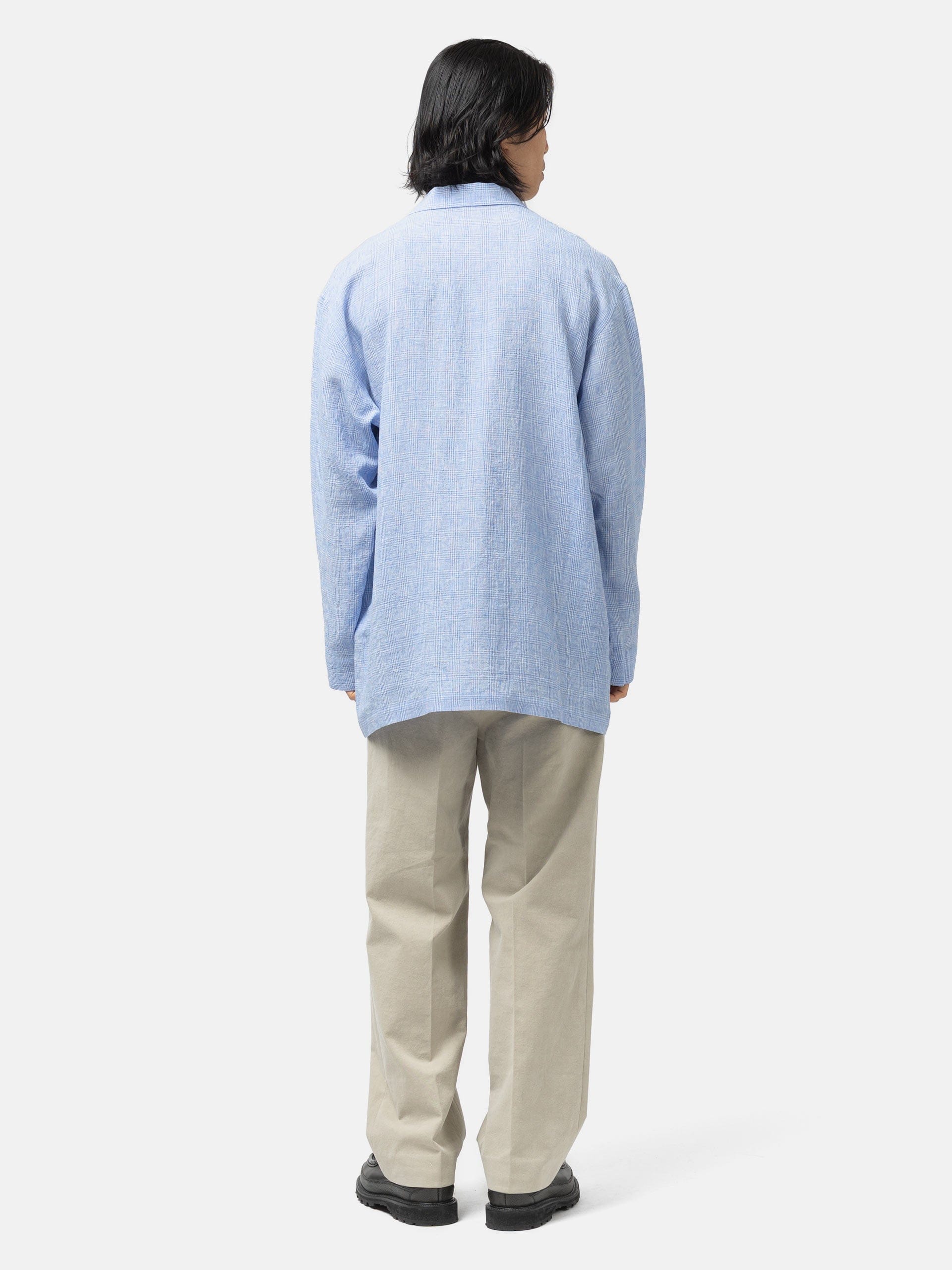 Cale Water Twisted Linen Glen Check LS Shirt White/Blue