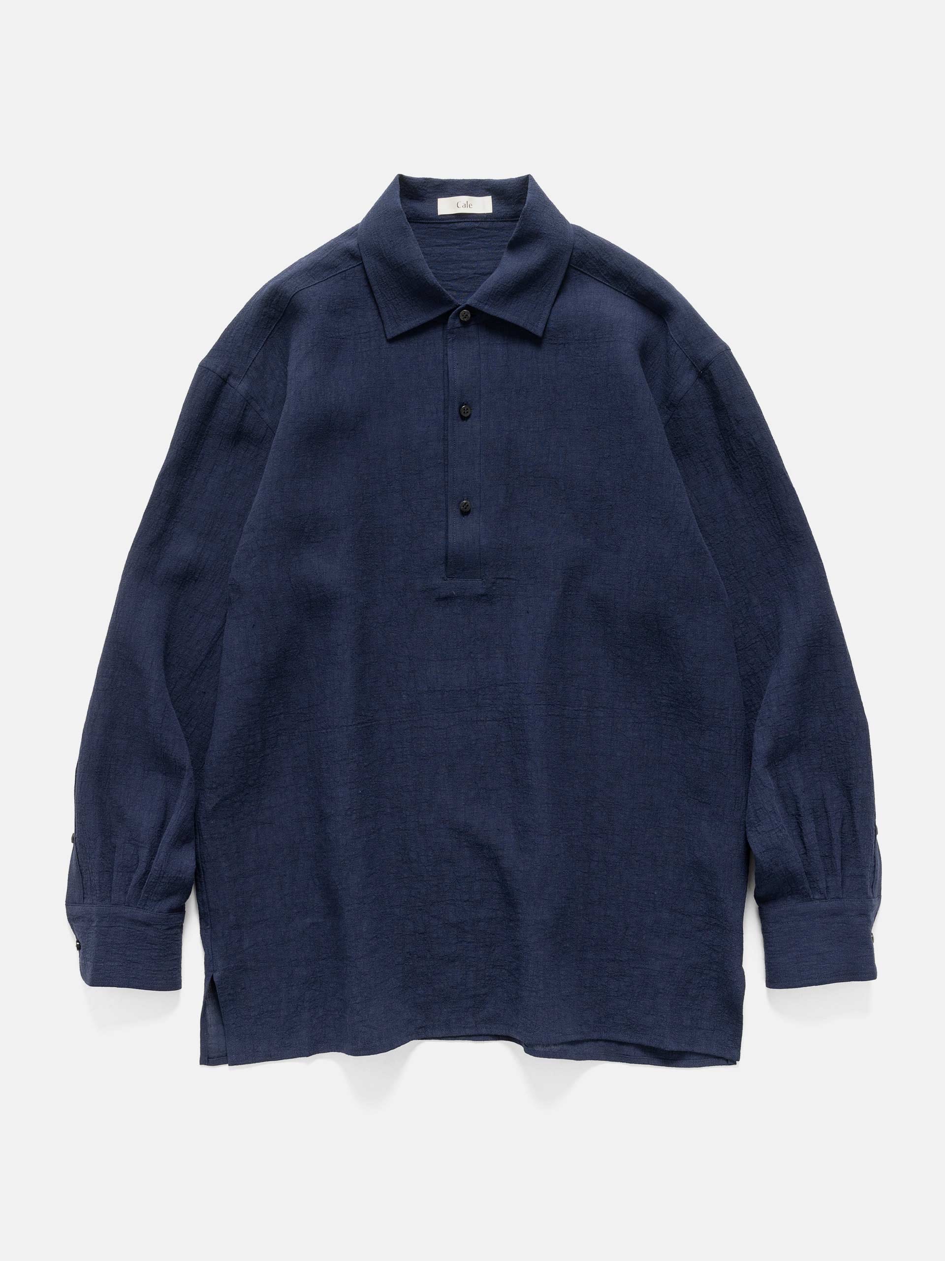 Cale Water Twisted Linen LS Shirt Navy