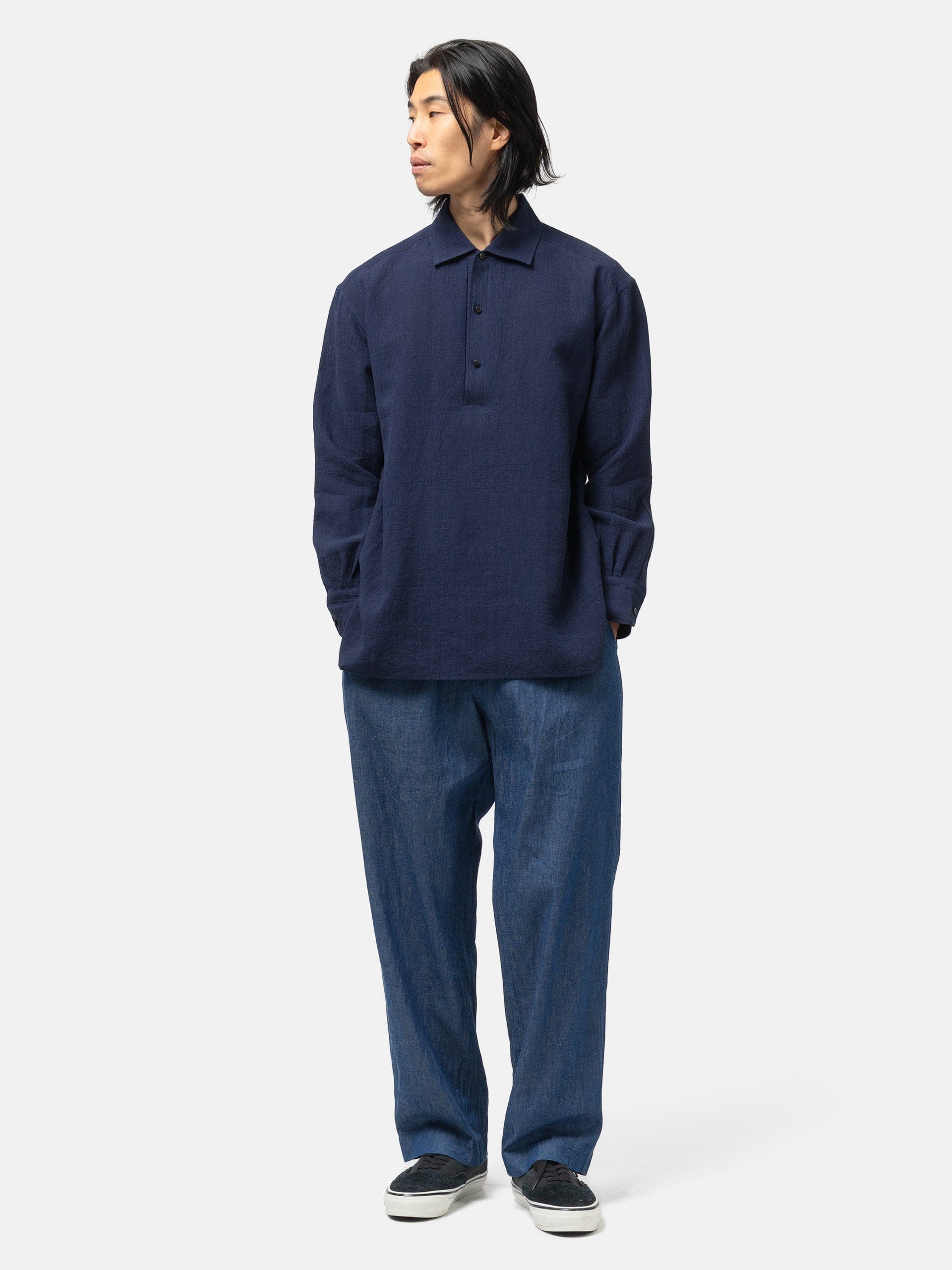 Cale Water Twisted Linen LS Shirt Navy