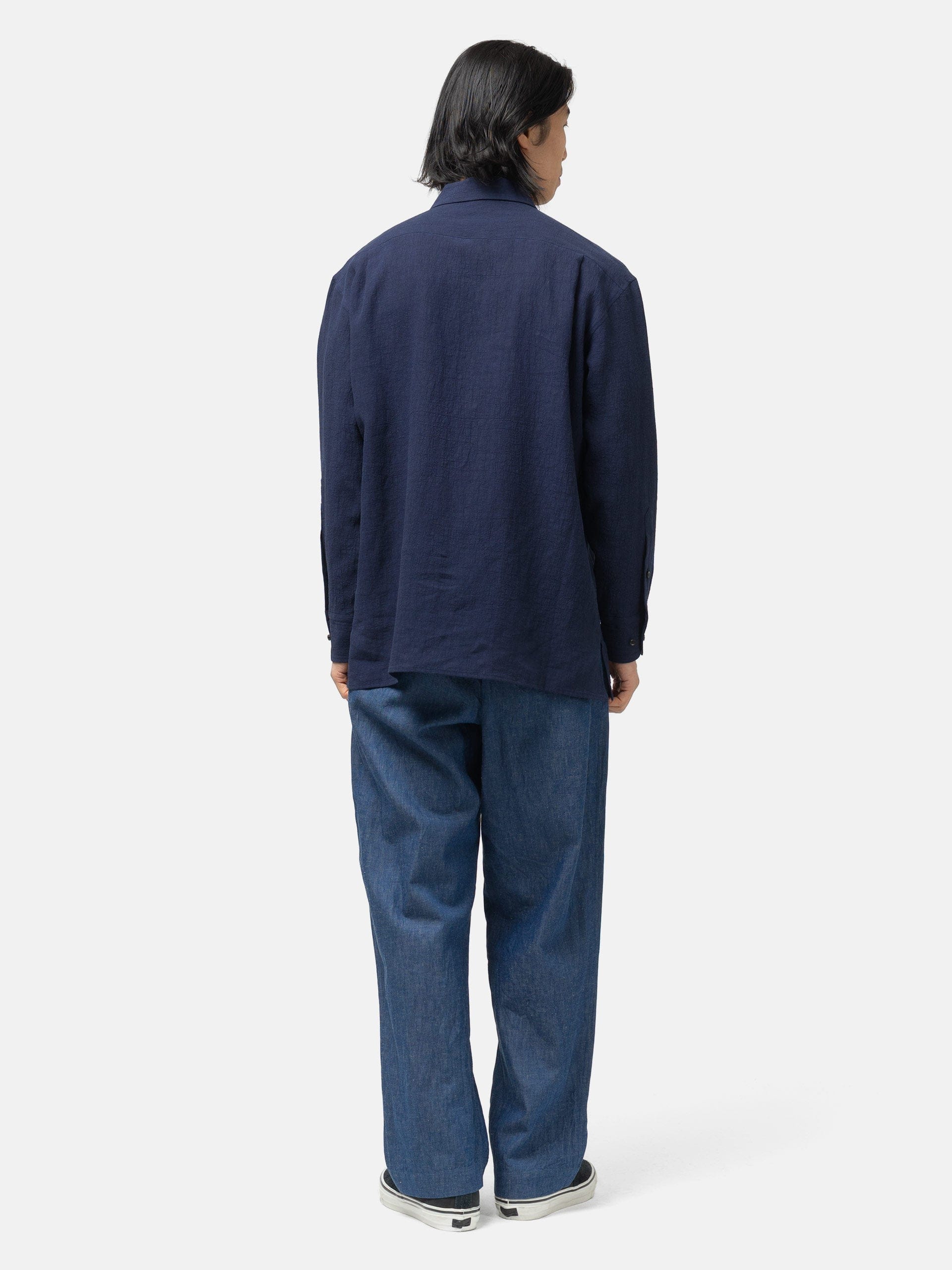 Cale Water Twisted Linen LS Shirt Navy