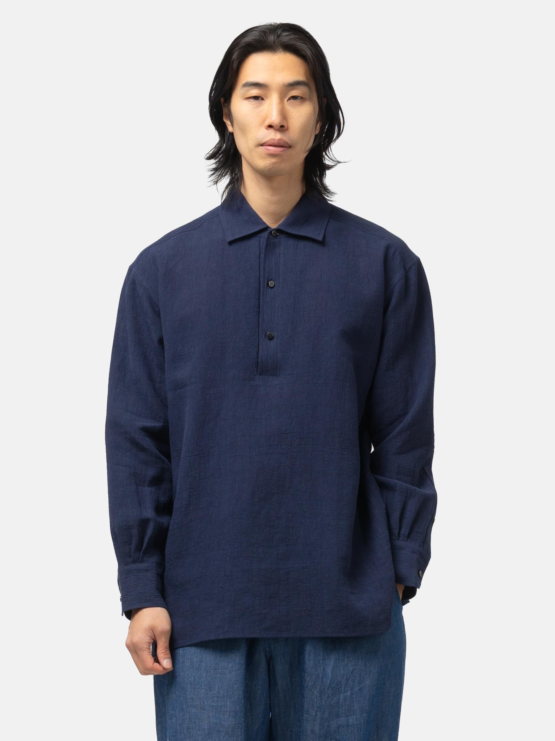 Cale Water Twisted Linen LS Shirt Navy