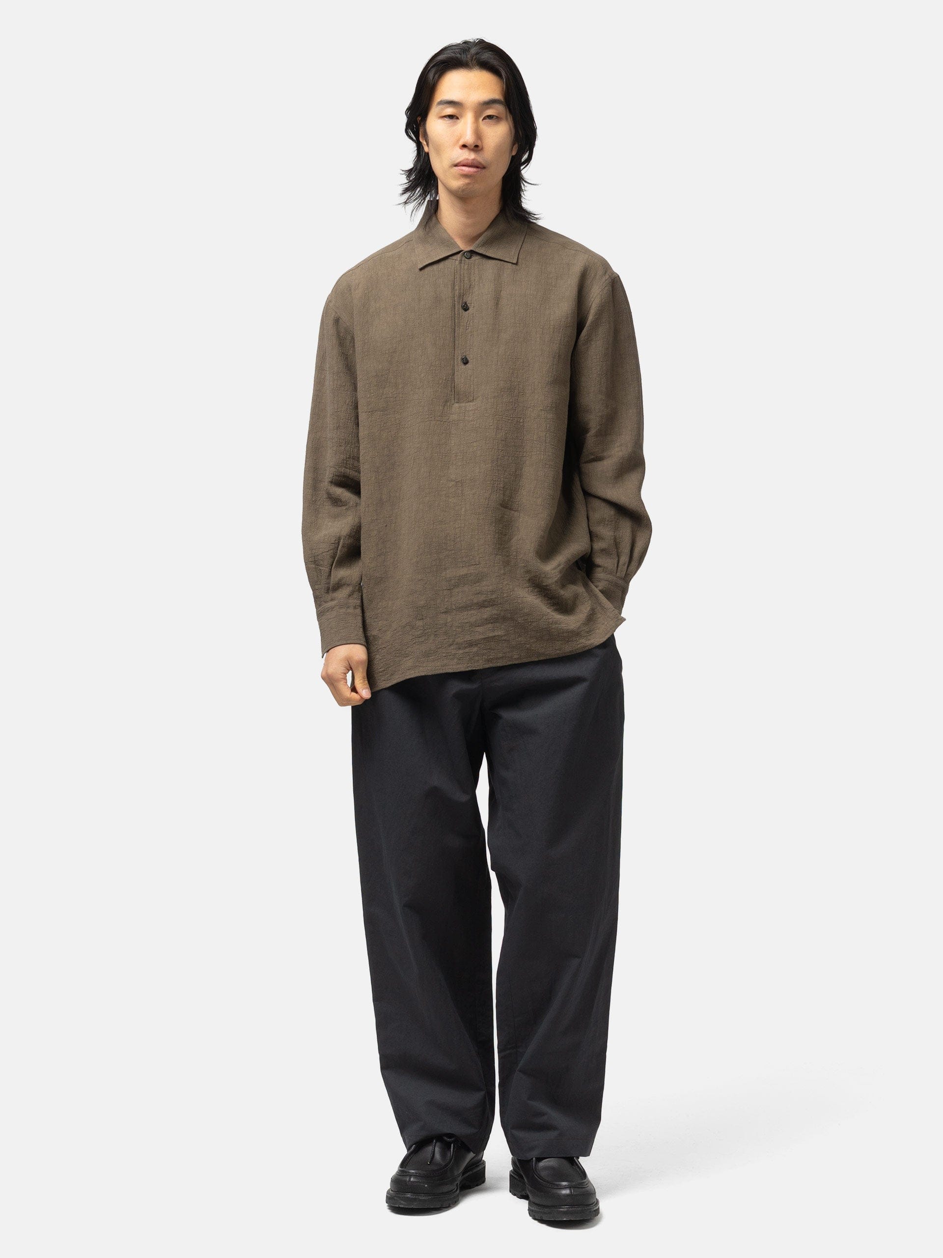 Cale Water Twisted Linen LS Shirt Brown