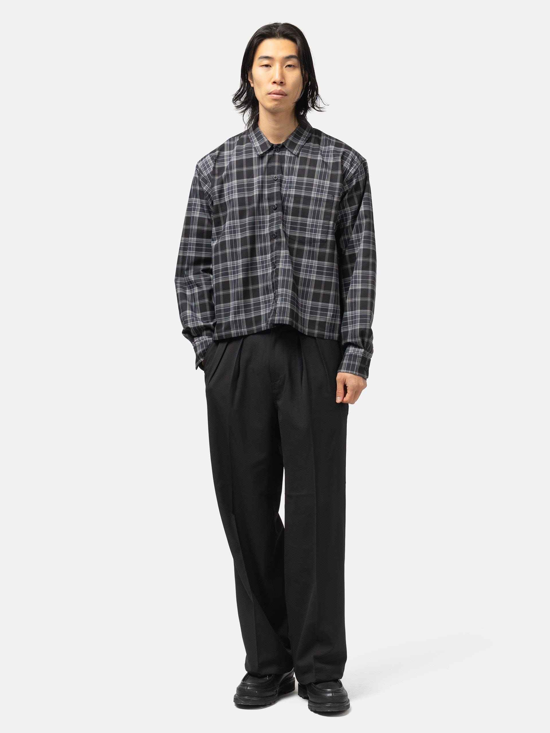 BEAMS Check Short Shirt Black