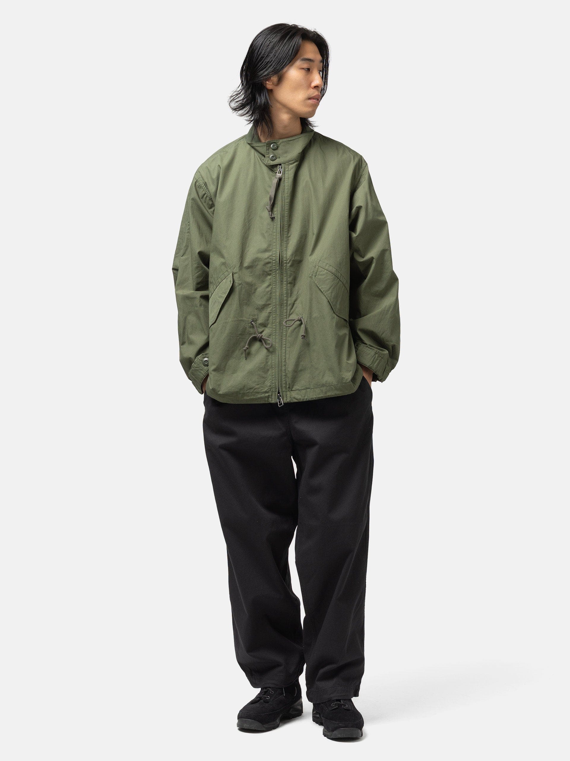 BEAMS Wide Basic Twill Easy Pants Black