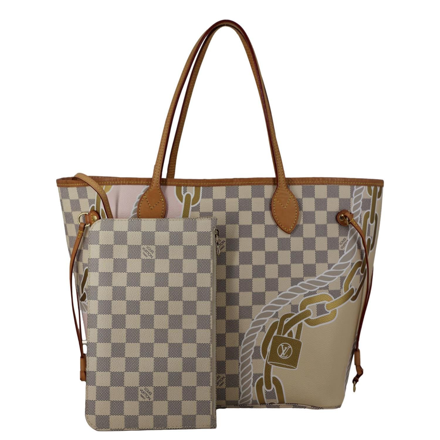 LOUIS VUITTON Neverfull Nautical MM Damier Azur Tote Shoulder Bag White