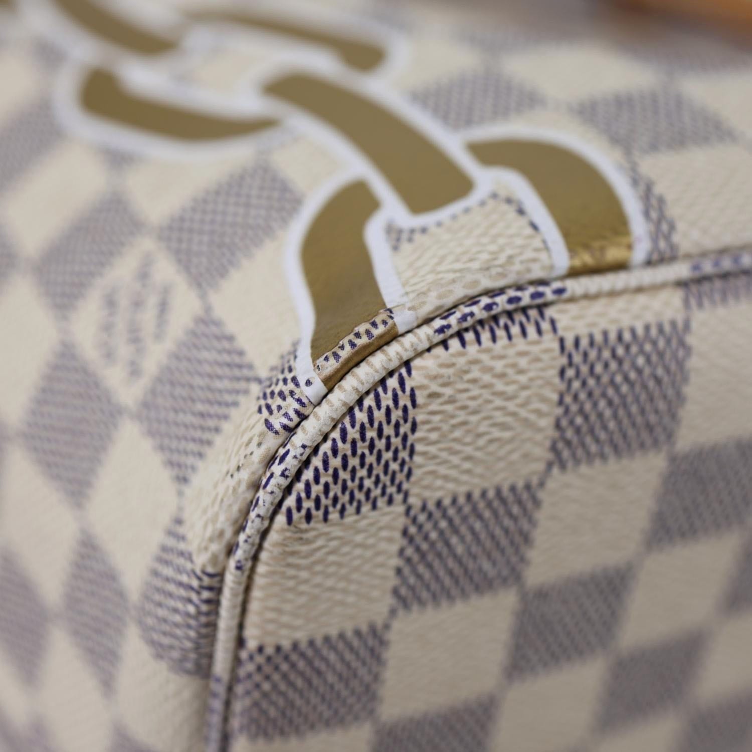 LOUIS VUITTON Neverfull Nautical MM Damier Azur Tote Shoulder Bag White