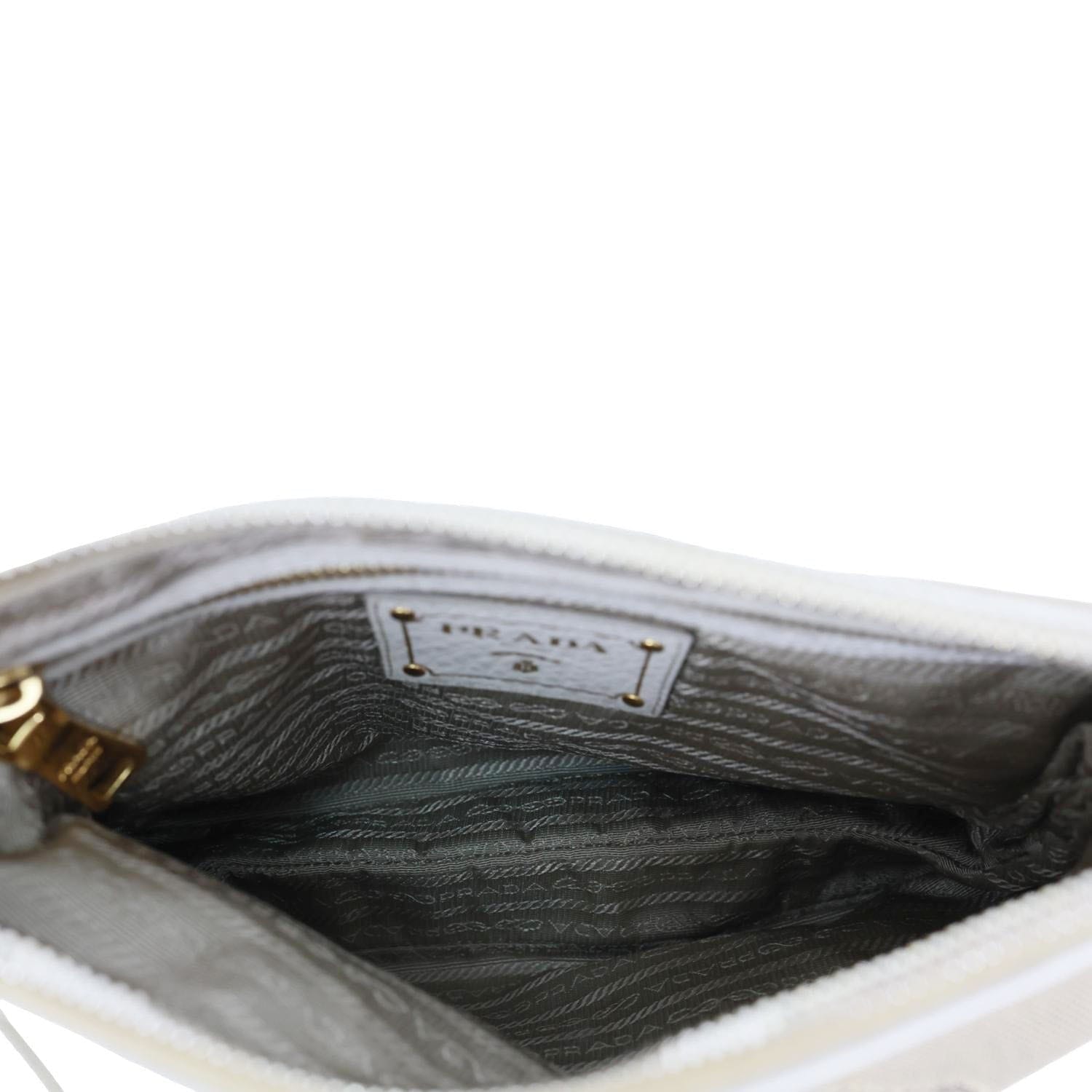 PRADA Logo Small Jacquard Canvas Messenger Bag Beige