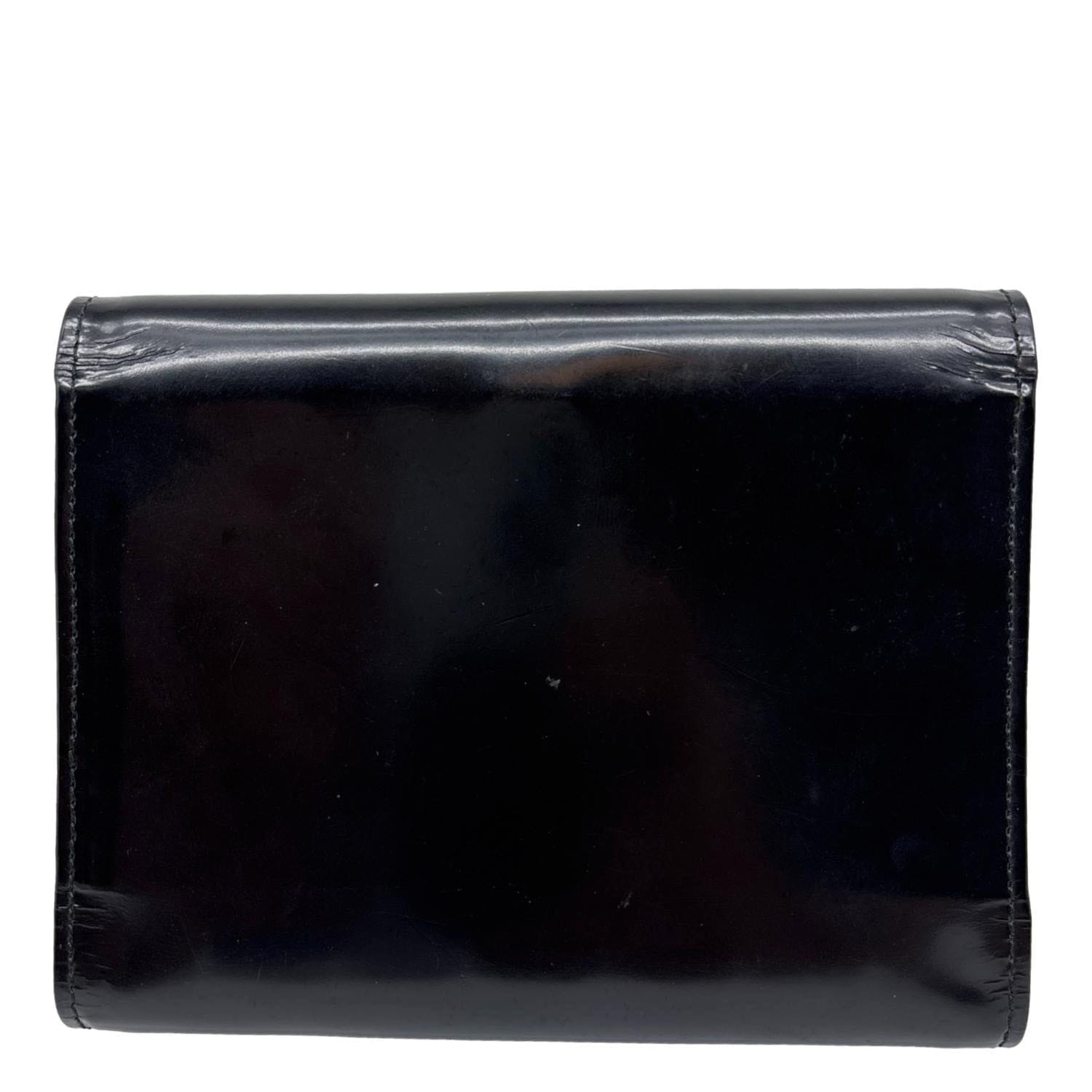 GUCCI Interlocking G Logo Vintage Patent Leather Compact Wallet Black