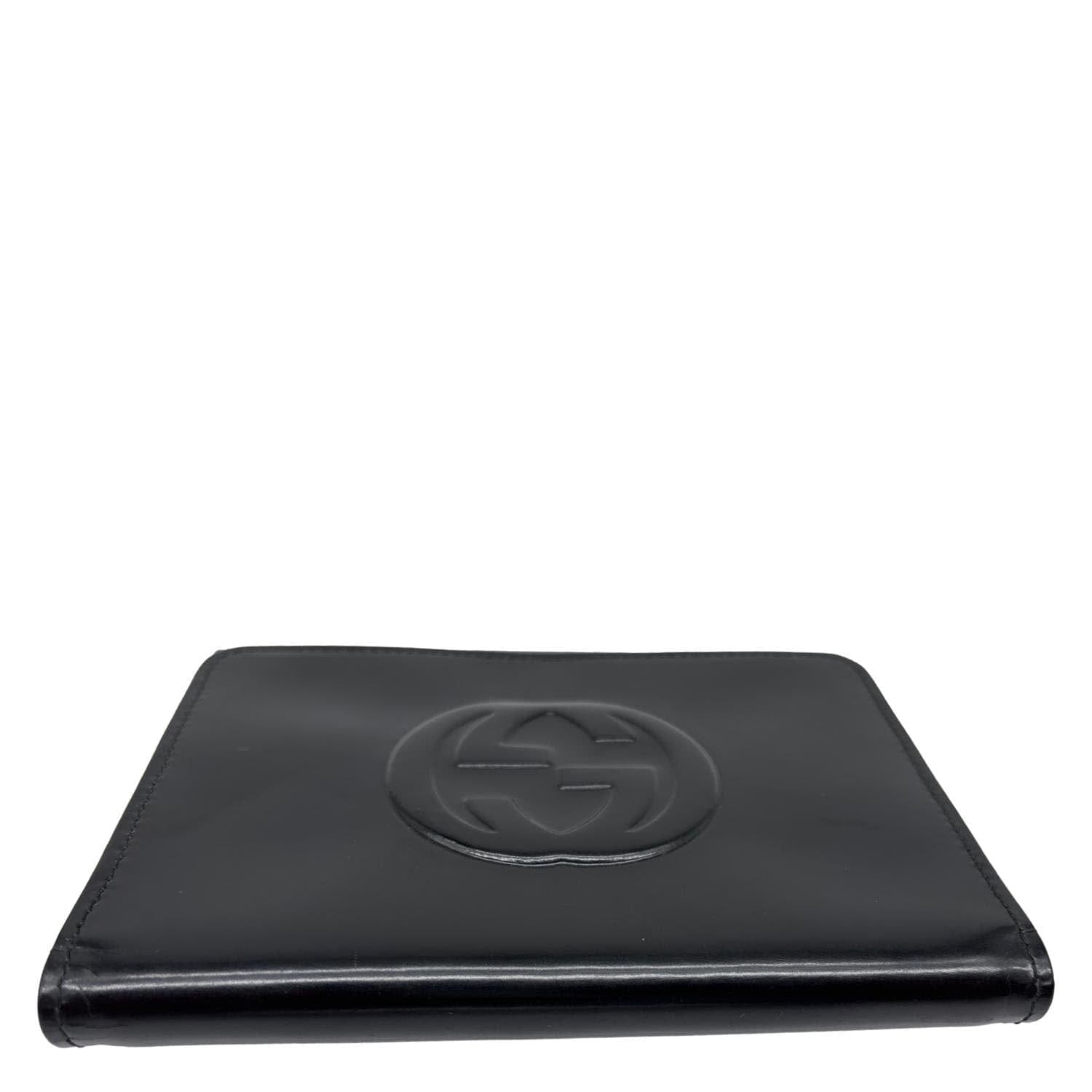 GUCCI Interlocking G Logo Vintage Patent Leather Compact Wallet Black