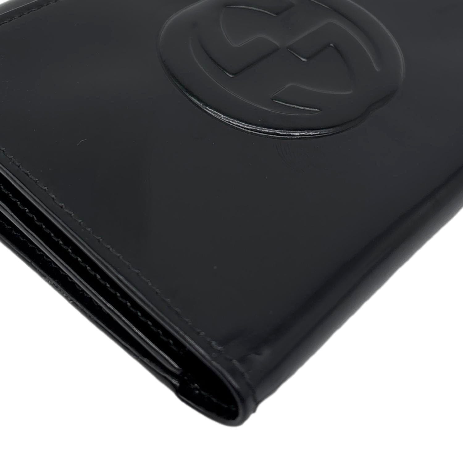 GUCCI Interlocking G Logo Vintage Patent Leather Compact Wallet Black