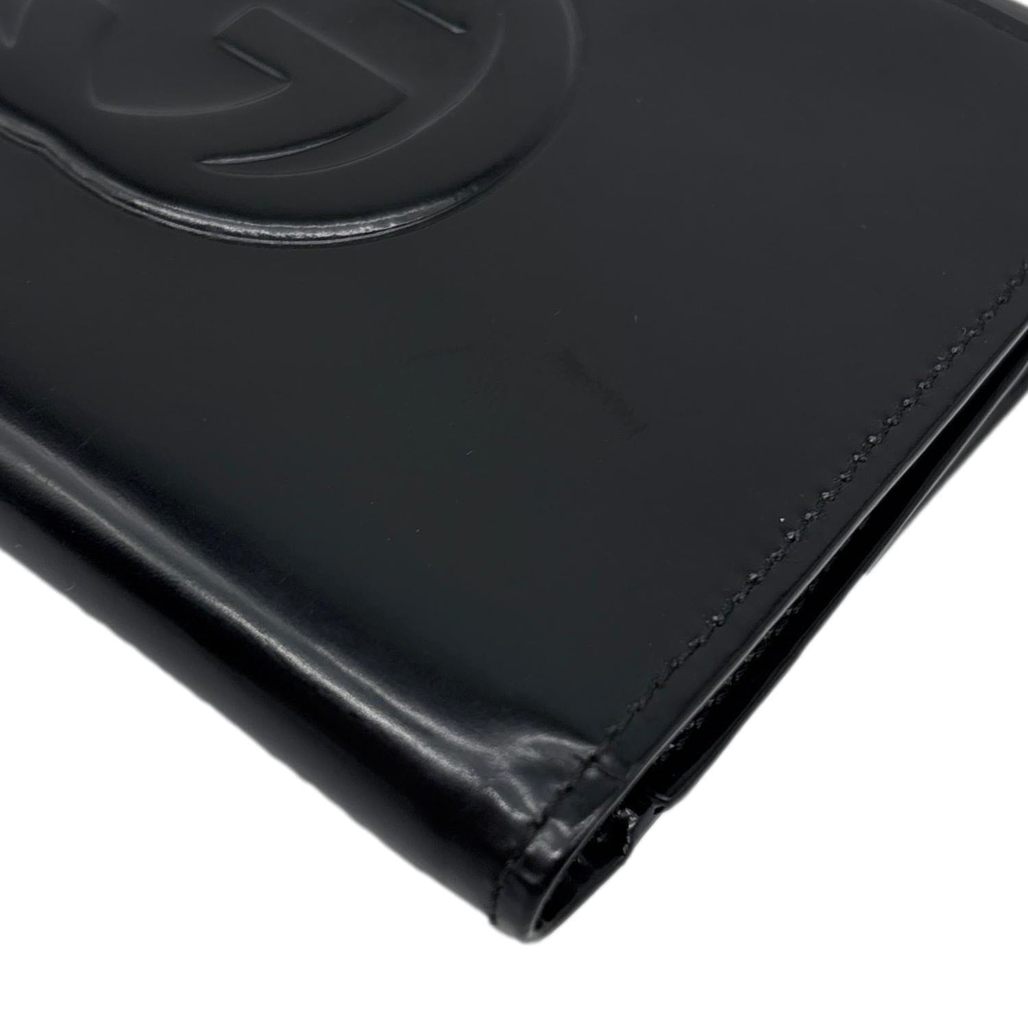 GUCCI Interlocking G Logo Vintage Patent Leather Compact Wallet Black