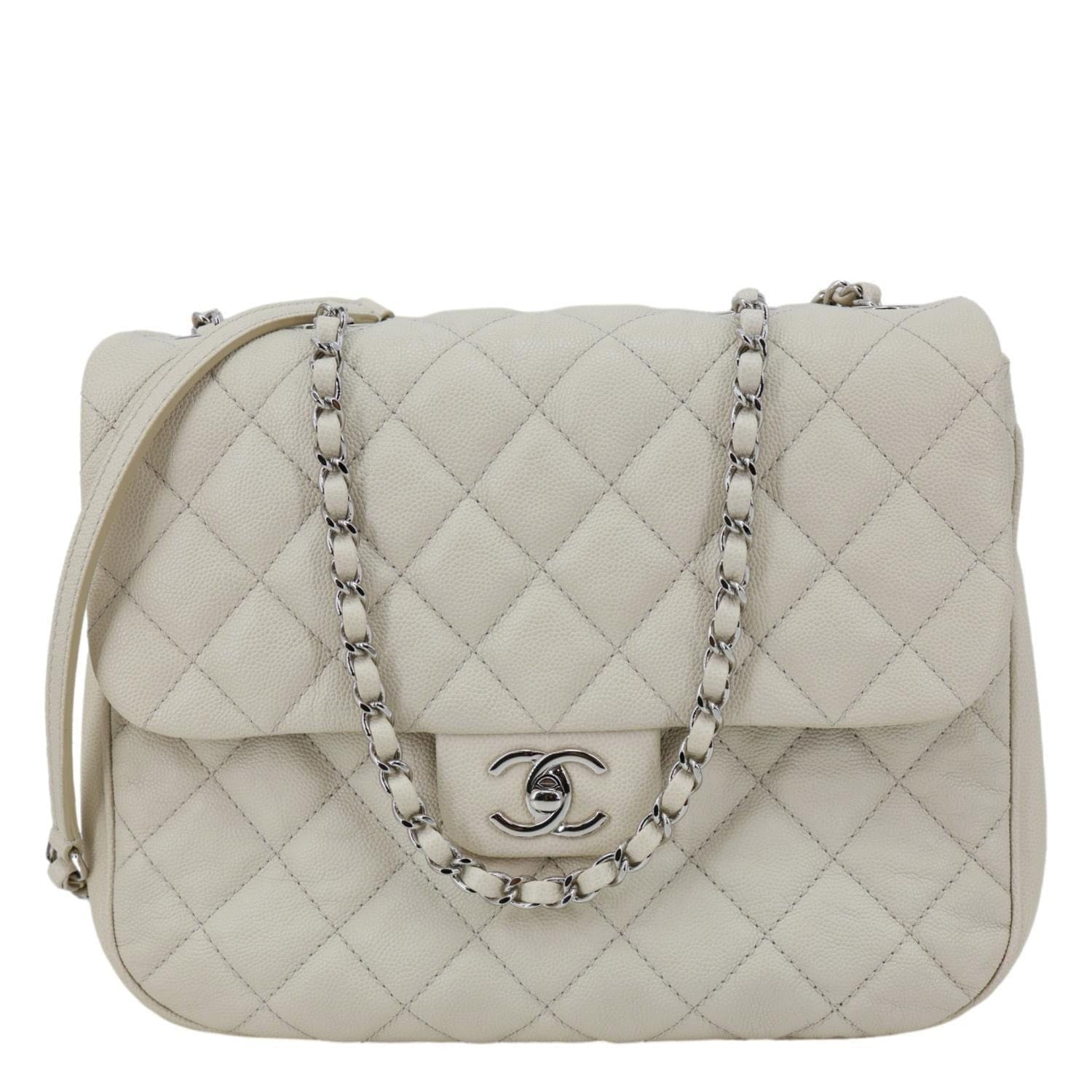 CHANEL Urban Companion Flap Quilted Caviar Leather Crossbody Bag Off White