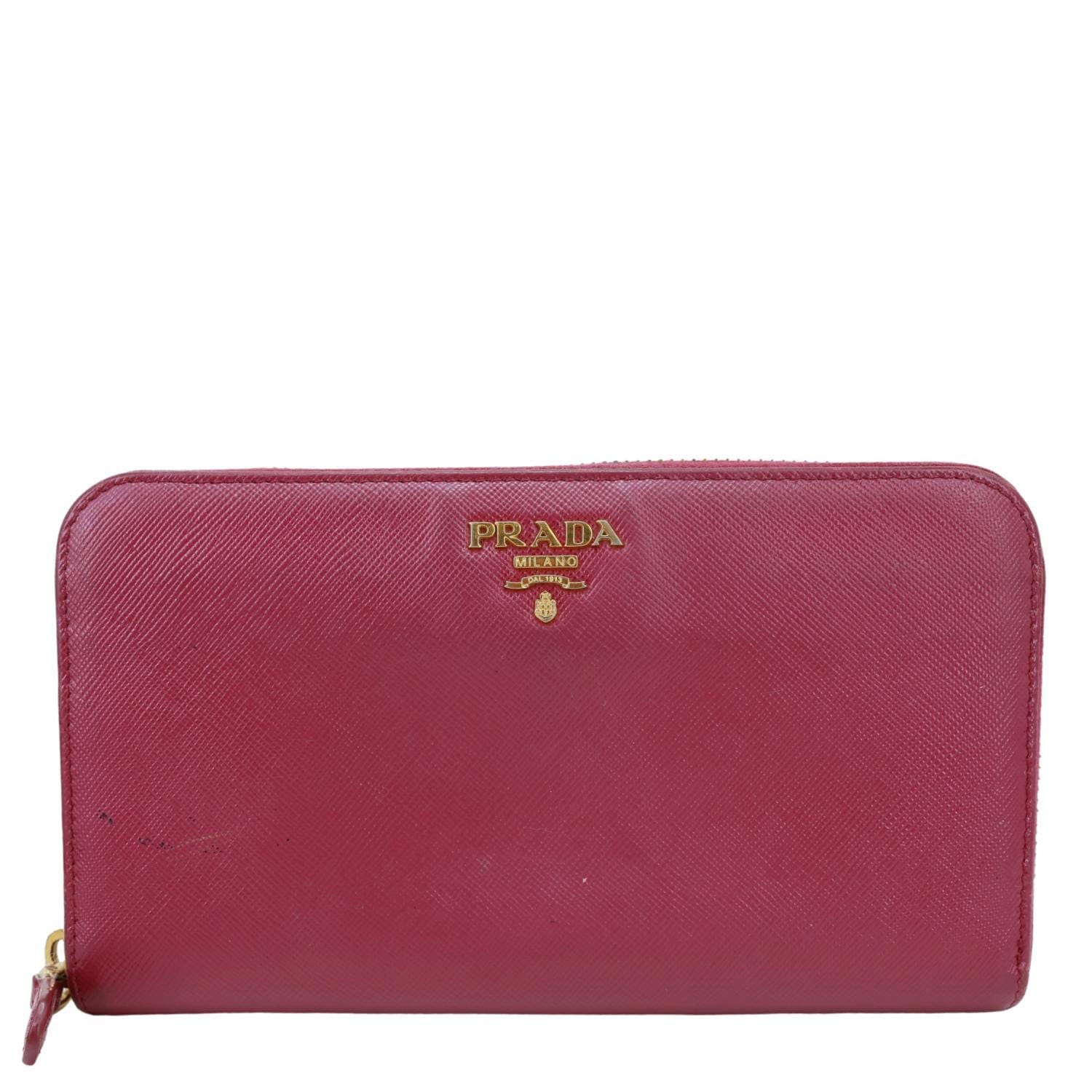 PRADA Saffiano Leather Zip Around Wallet Red