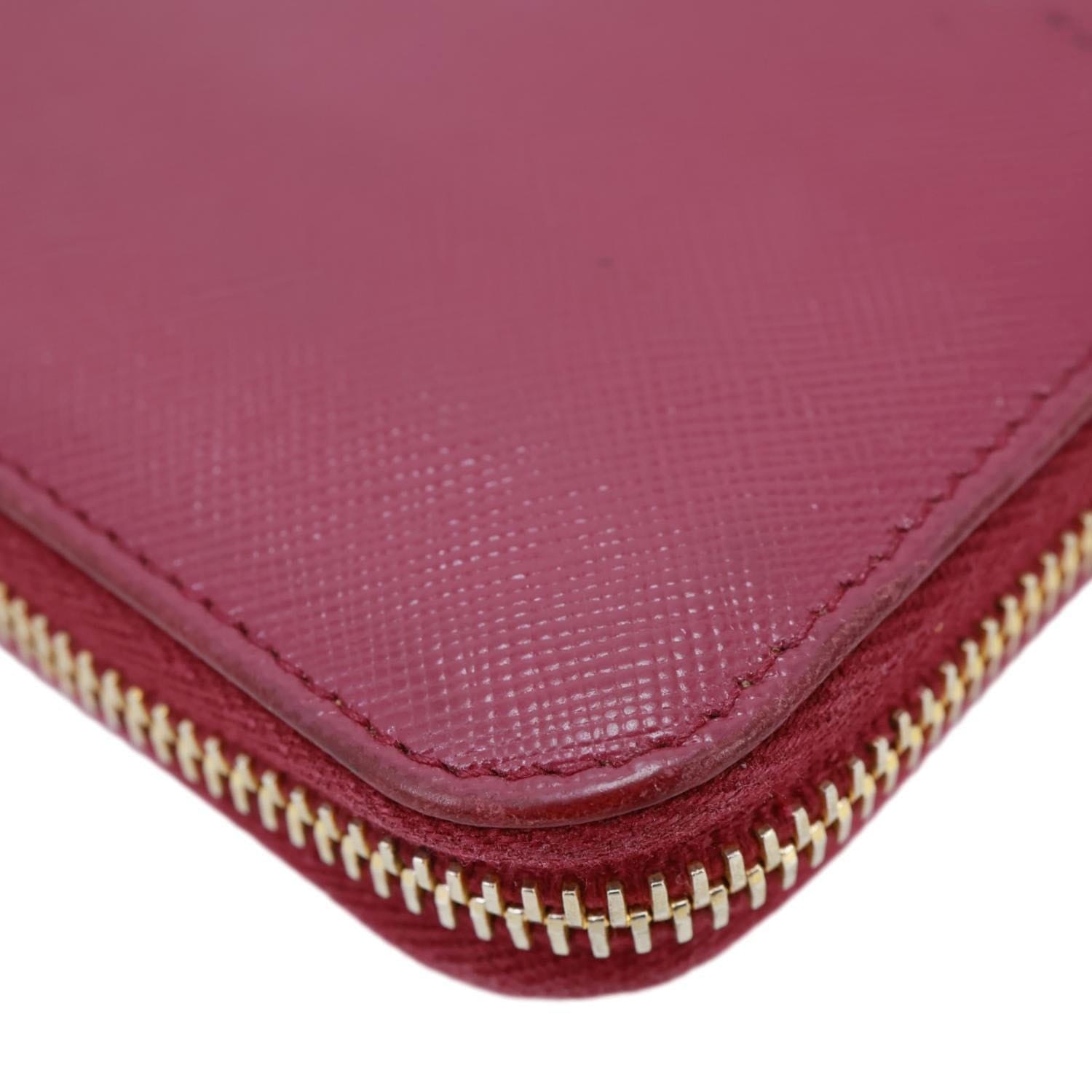 PRADA Saffiano Leather Zip Around Wallet Red