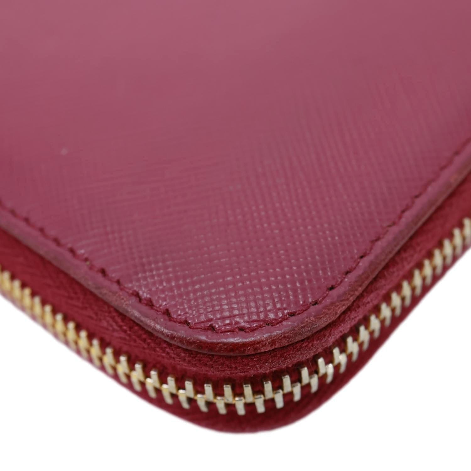 PRADA Saffiano Leather Zip Around Wallet Red