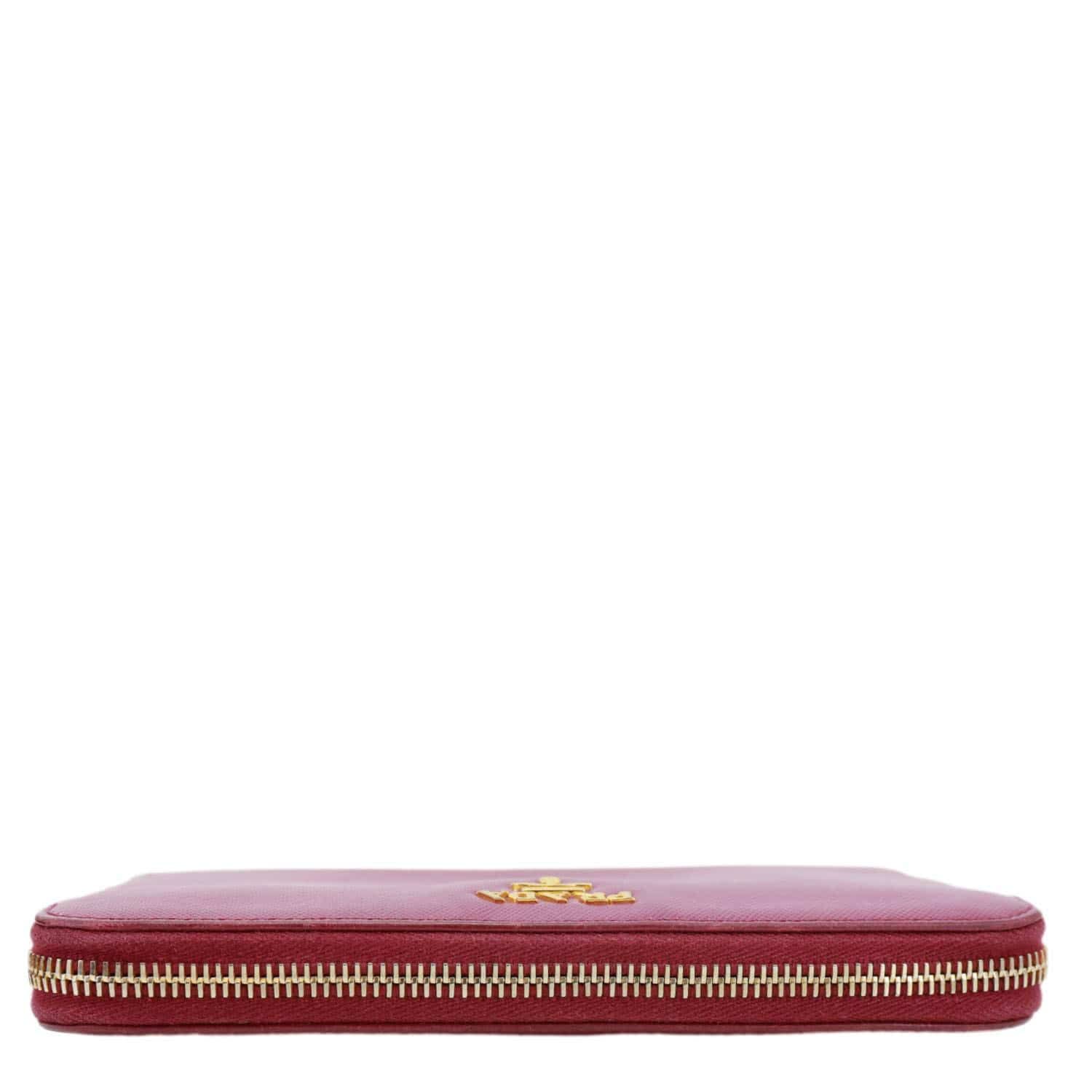 PRADA Saffiano Leather Zip Around Wallet Red