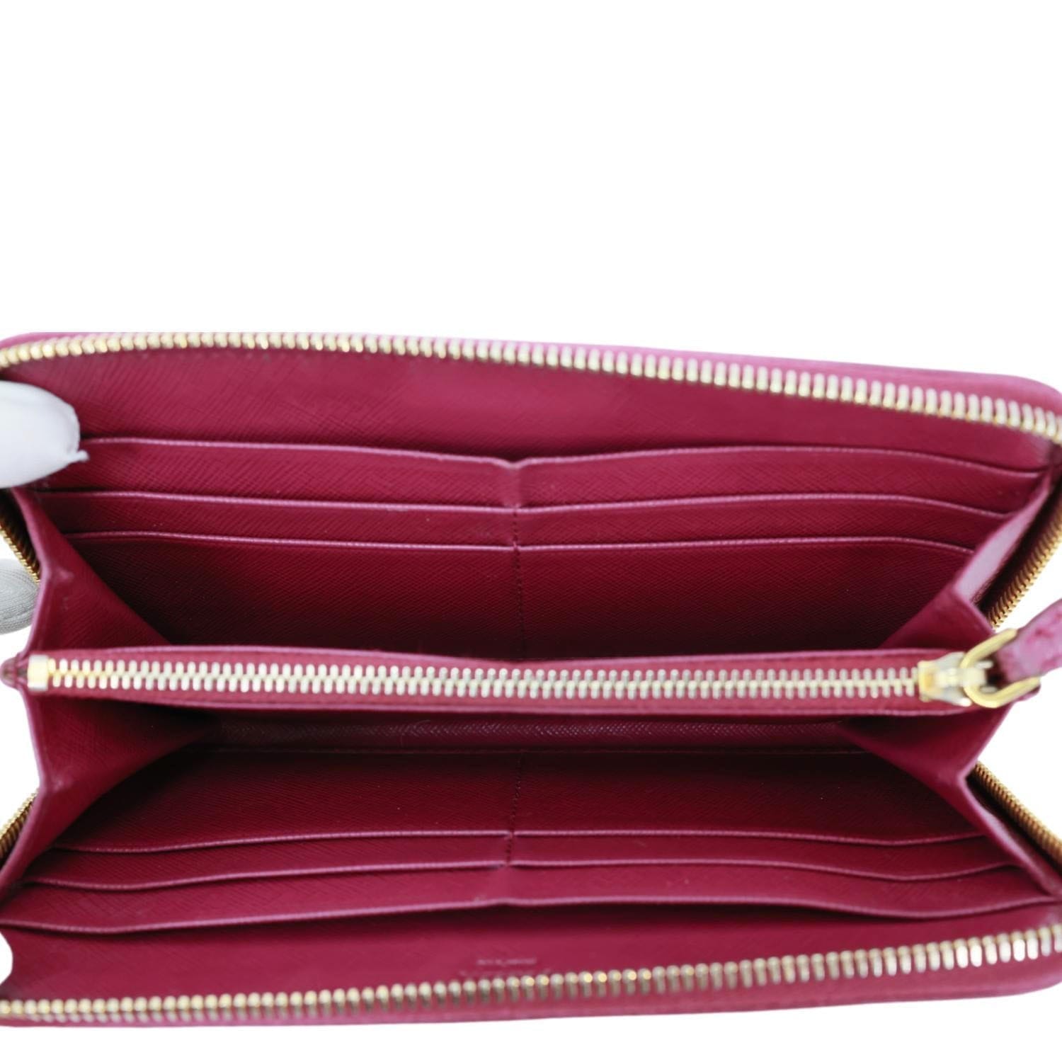 PRADA Saffiano Leather Zip Around Wallet Red