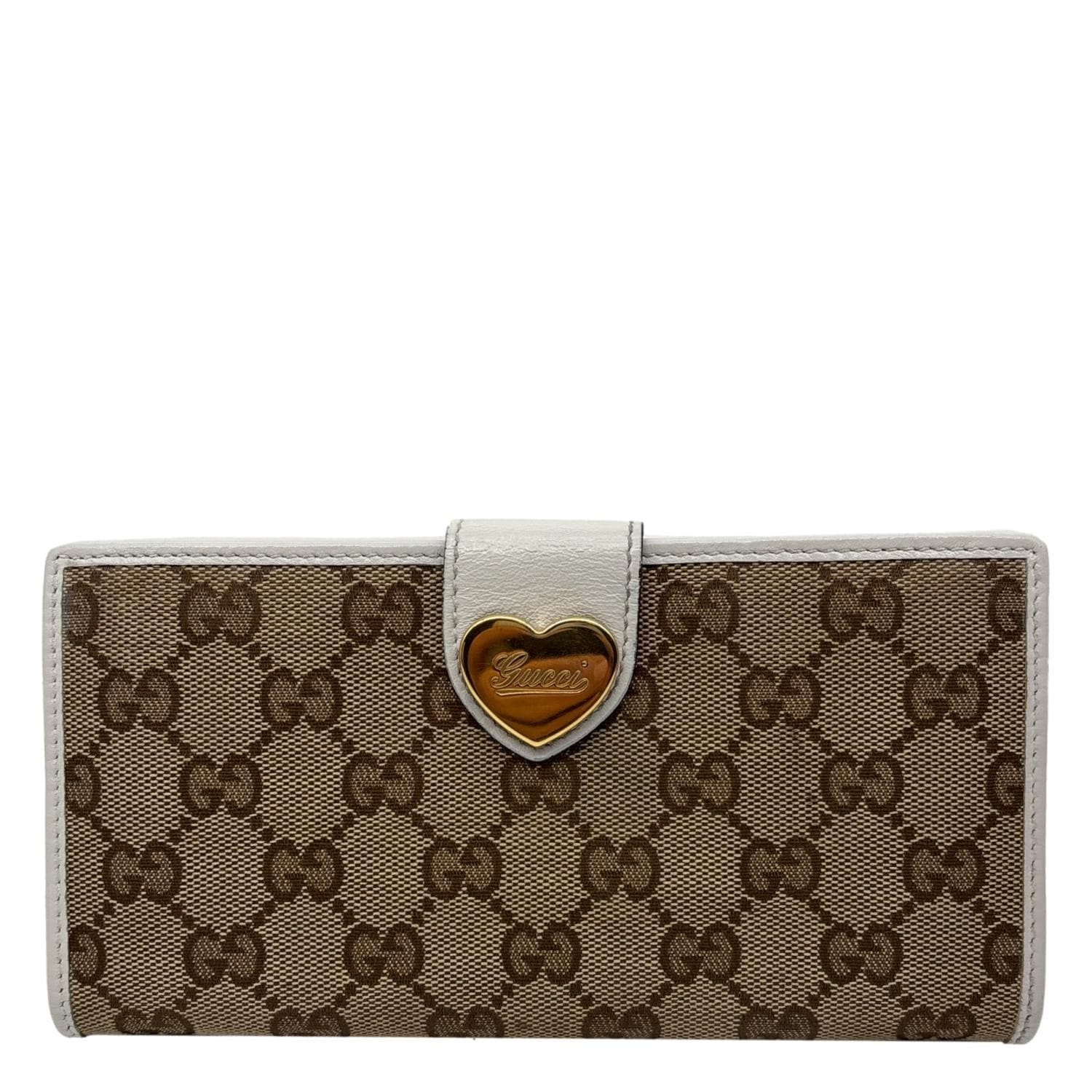 GUCCI Heart Continental GG Supreme Canvas Wallet Beige 203550
